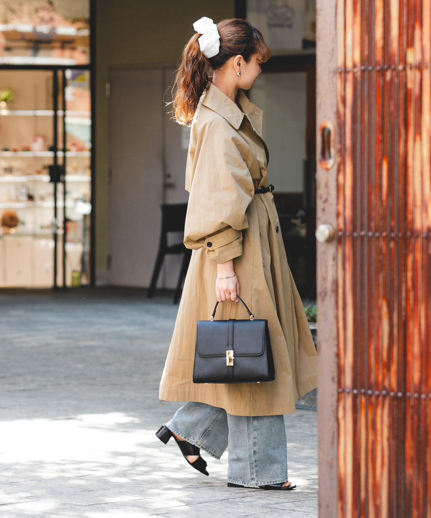 サブバッグ付フラップハンドバッグ BLACK one