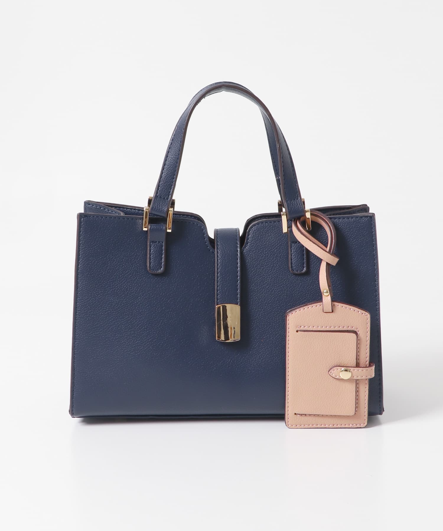 パスケース付フラップハンドバッグ NAVY one