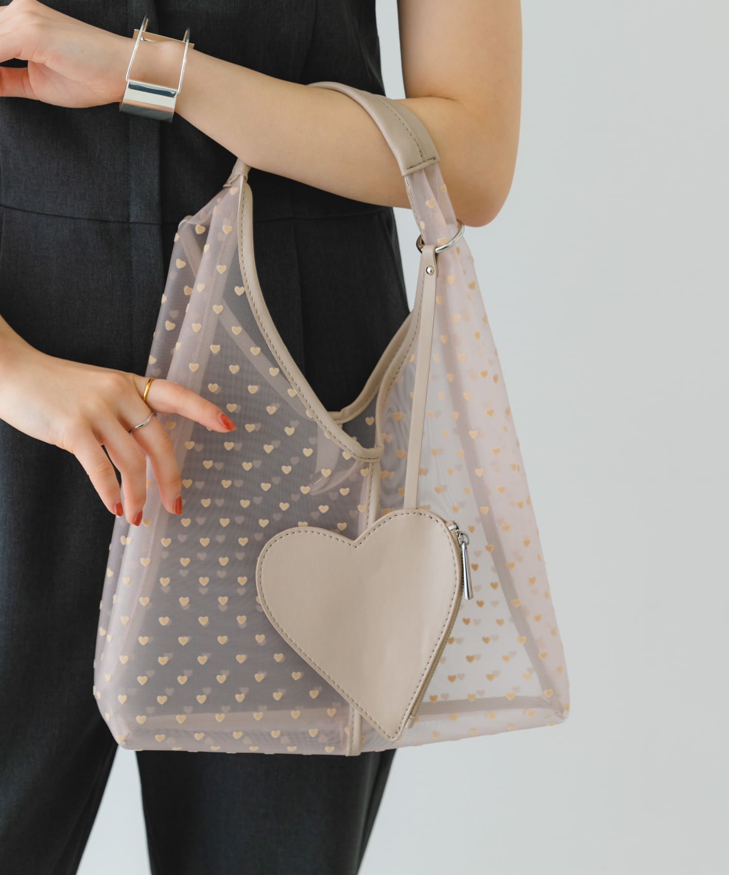 ハートシアーサンカクハンドバッグ BEIGE one