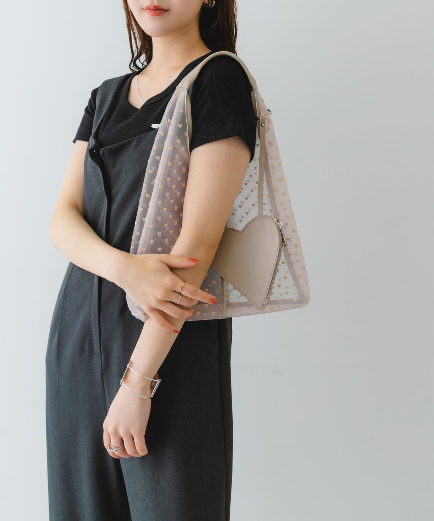 ハートシアーサンカクハンドバッグ BEIGE one