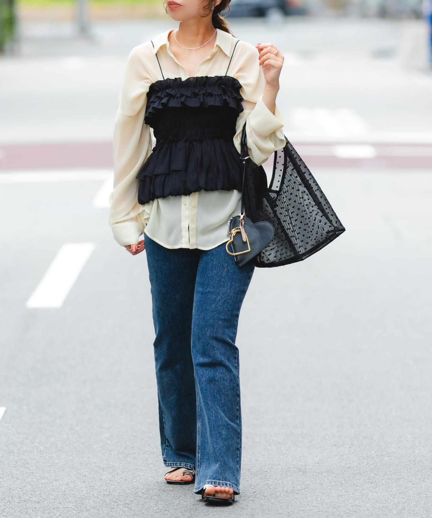 ハートシアーサンカクハンドバッグ BLACK one