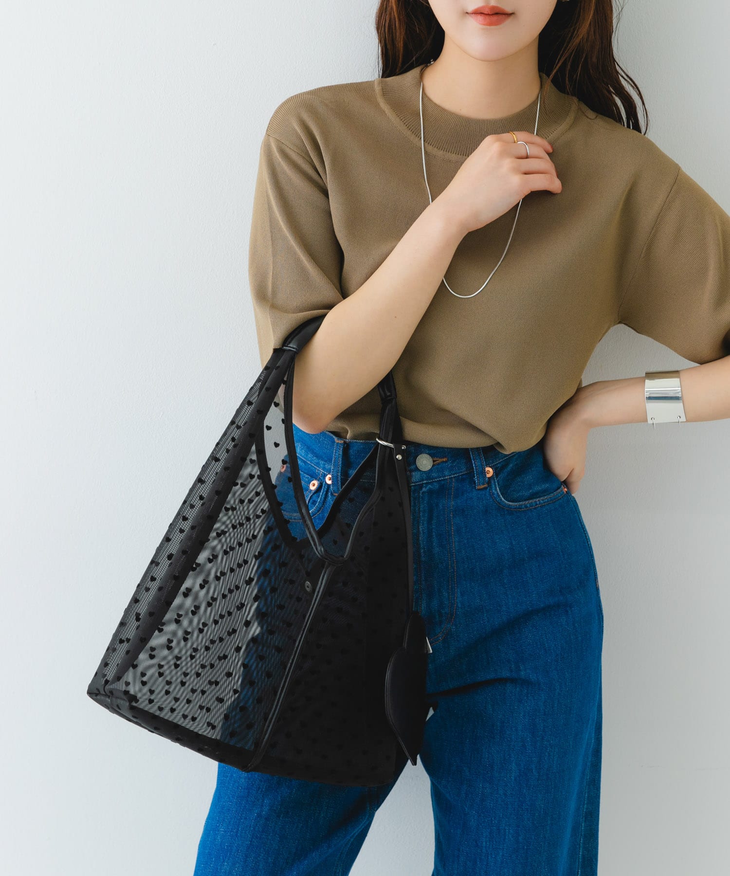 ハートシアーサンカクハンドバッグ BLACK one