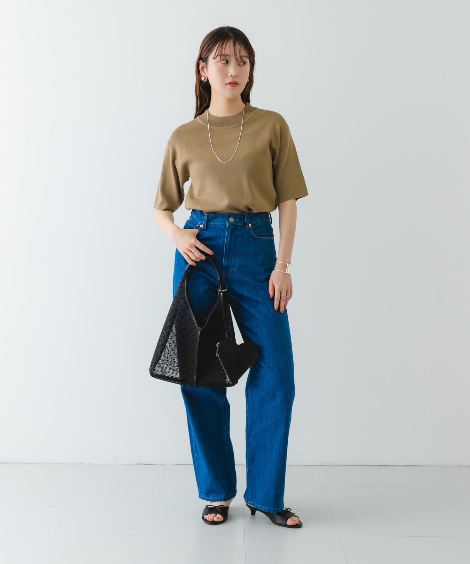 ハートシアーサンカクハンドバッグ BLACK one