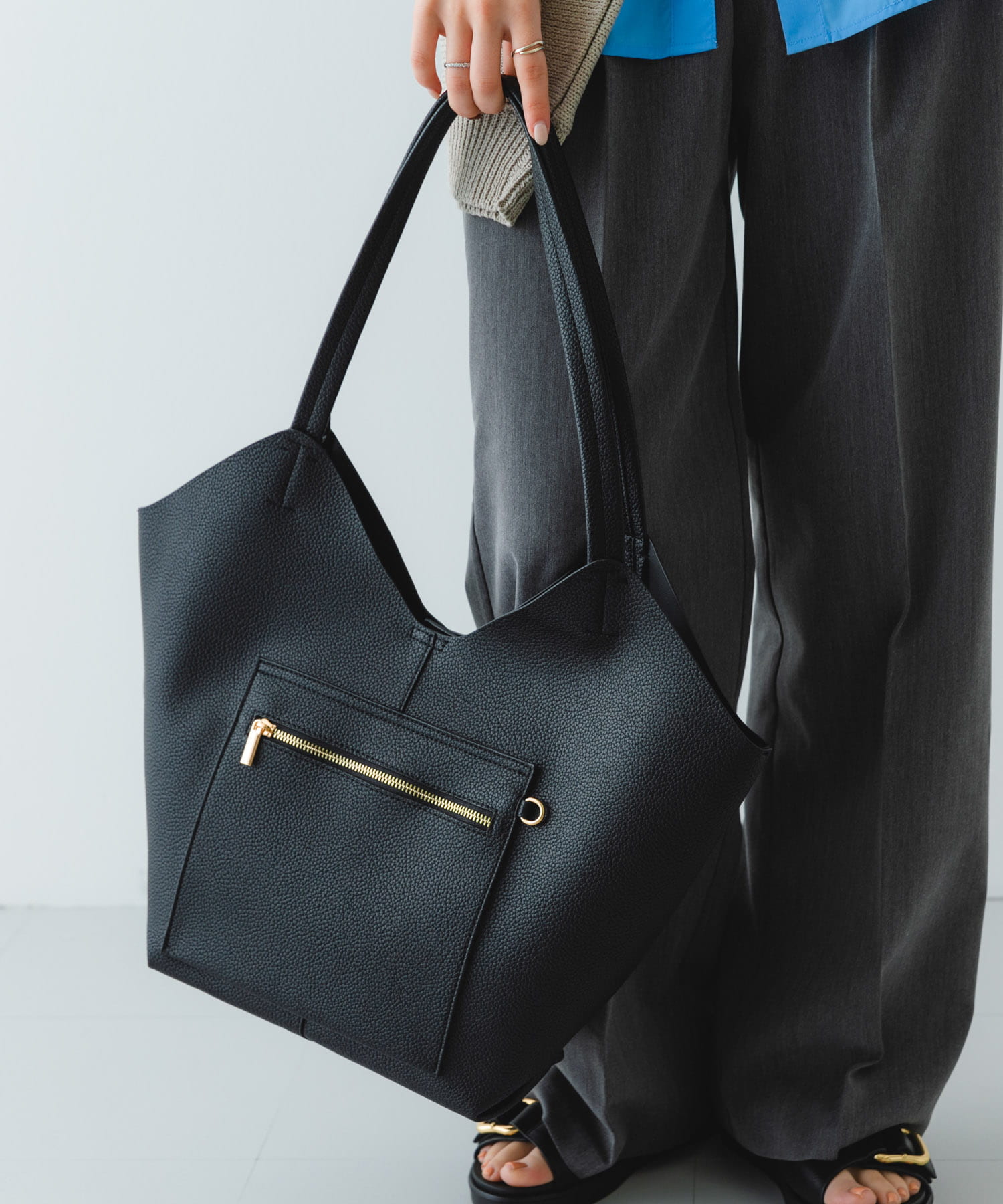 軽量アウトポケットトートバッグ BLACK one