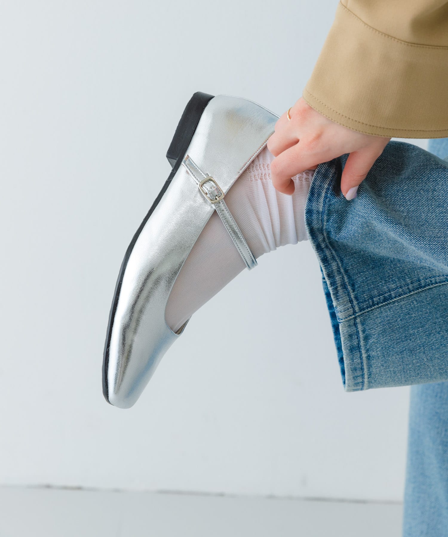 『MADE IN JAPAN』スクエアトゥメリージェーンシューズ SILVER 36