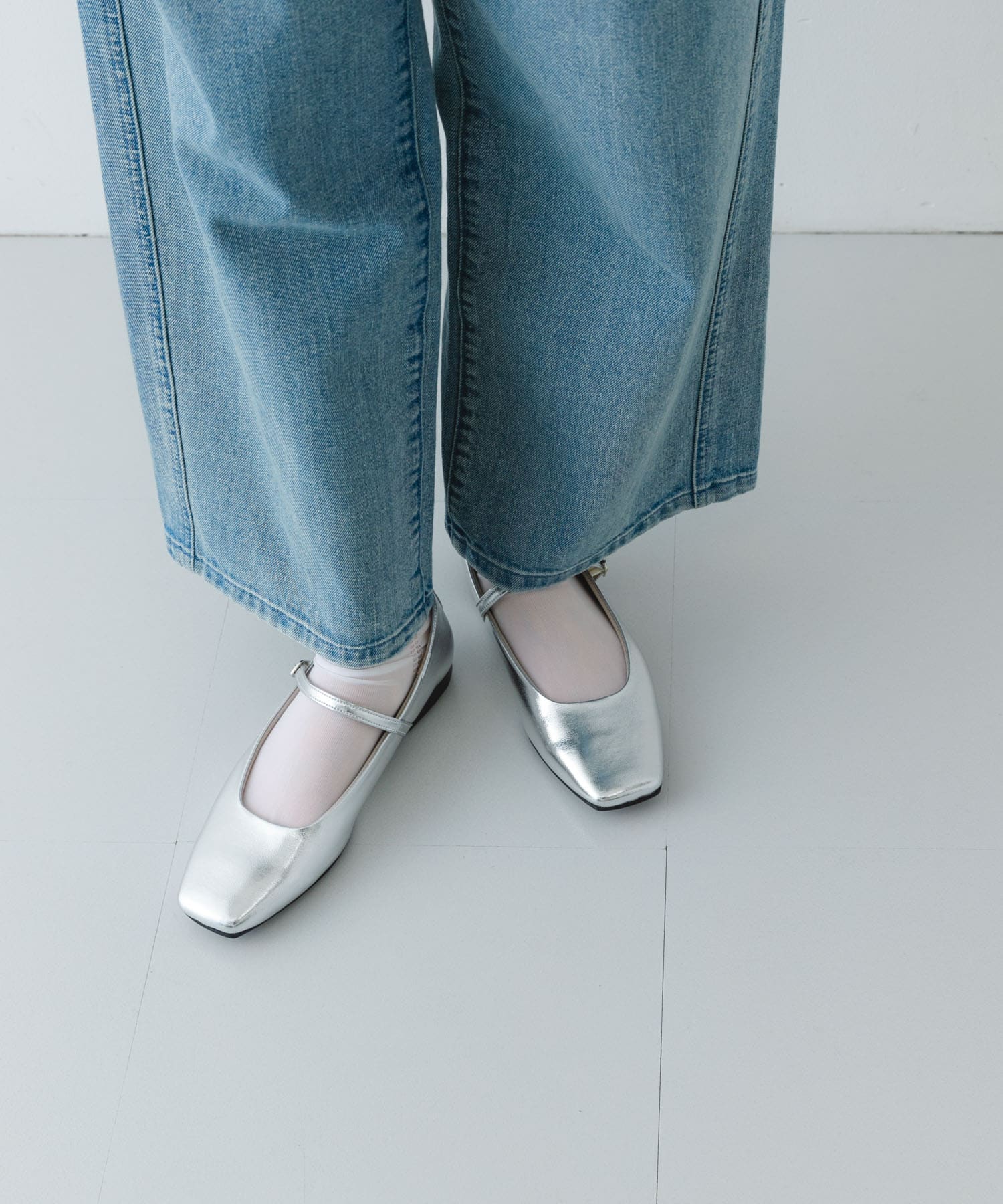 『MADE IN JAPAN』スクエアトゥメリージェーンシューズ SILVER 36