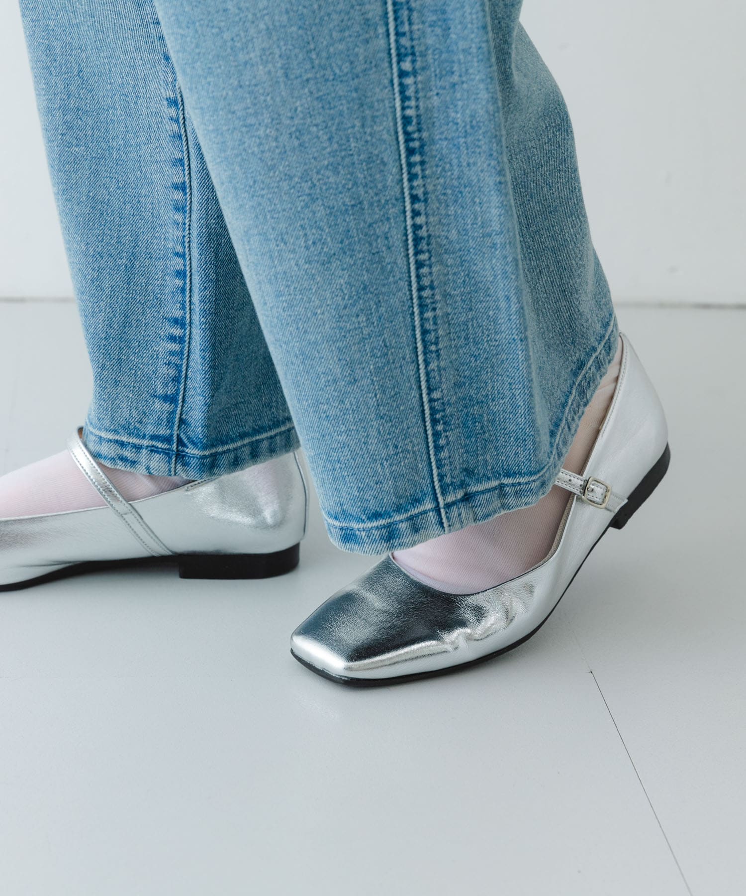 『MADE IN JAPAN』スクエアトゥメリージェーンシューズ SILVER 36