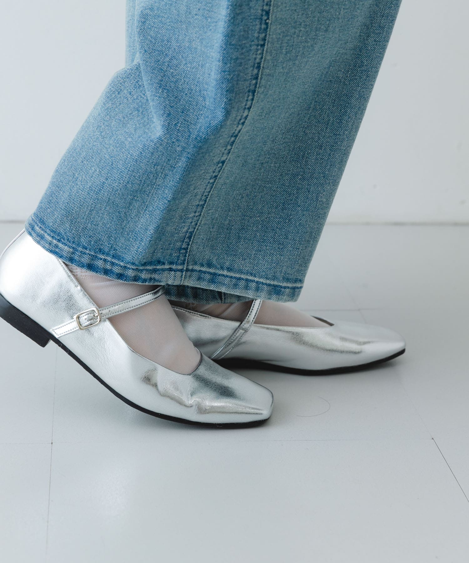 『MADE IN JAPAN』スクエアトゥメリージェーンシューズ SILVER 36