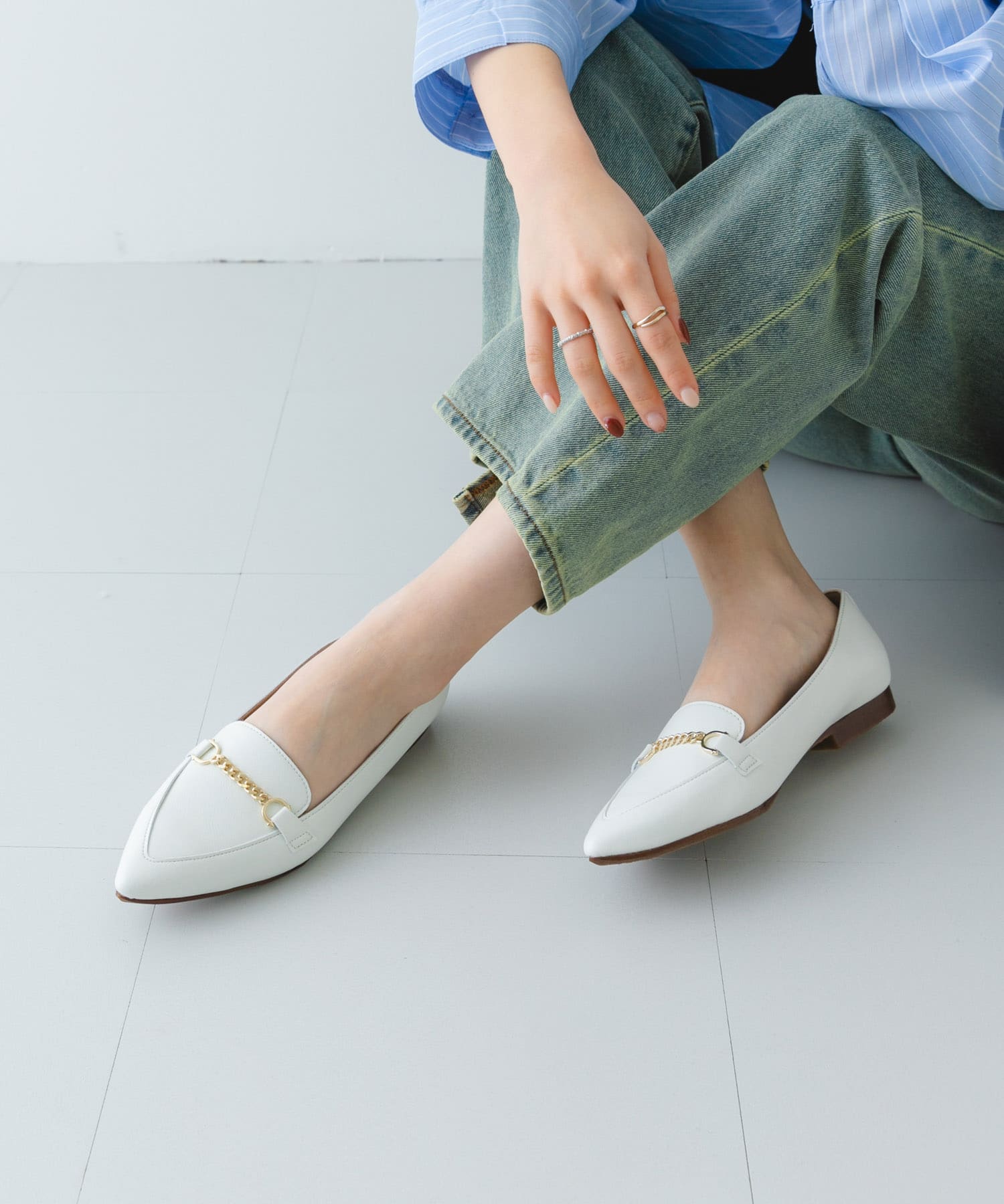 『MADE IN JAPAN』プチチェーンフラットシューズ WHITE 36
