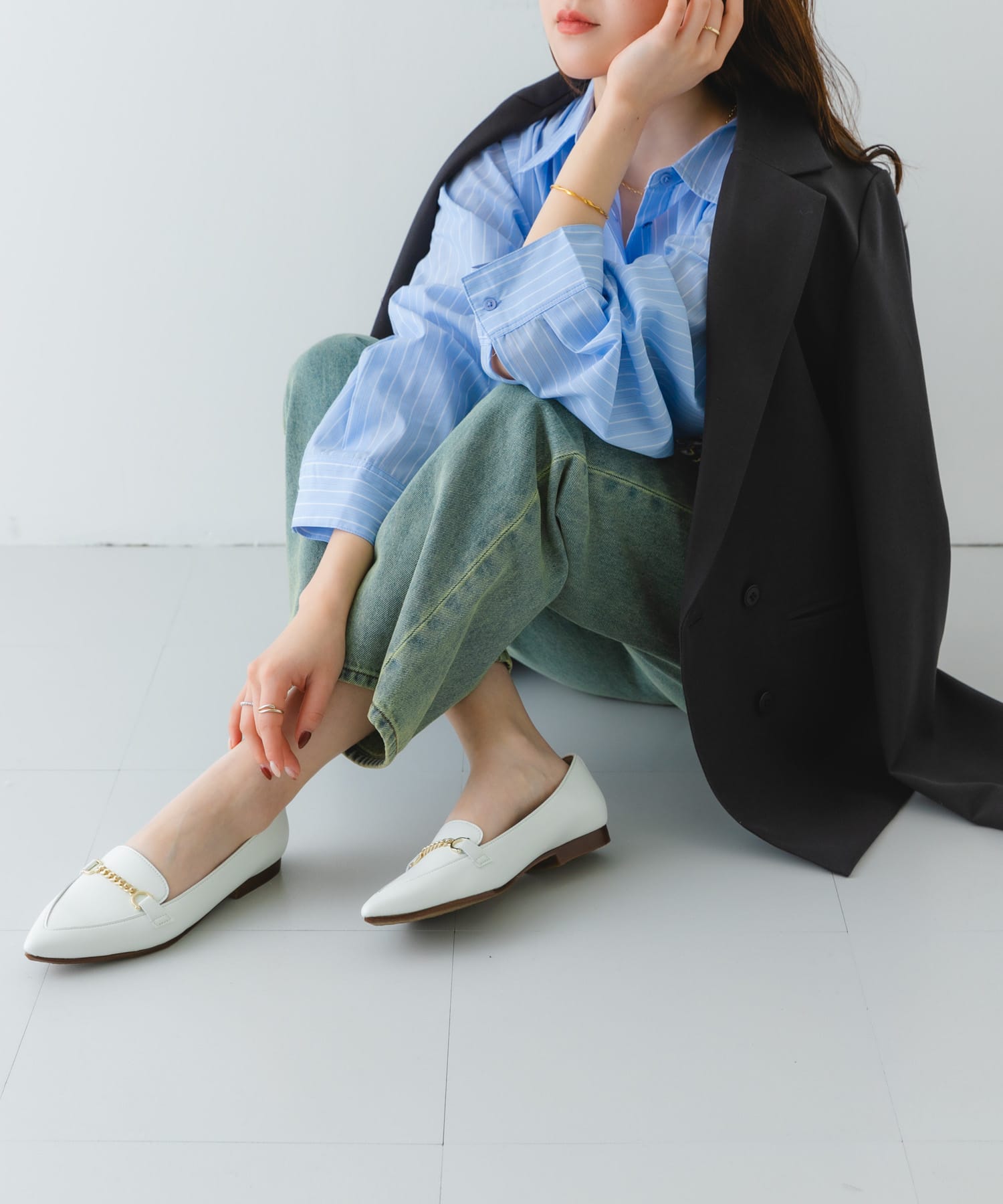 『MADE IN JAPAN』プチチェーンフラットシューズ WHITE 36
