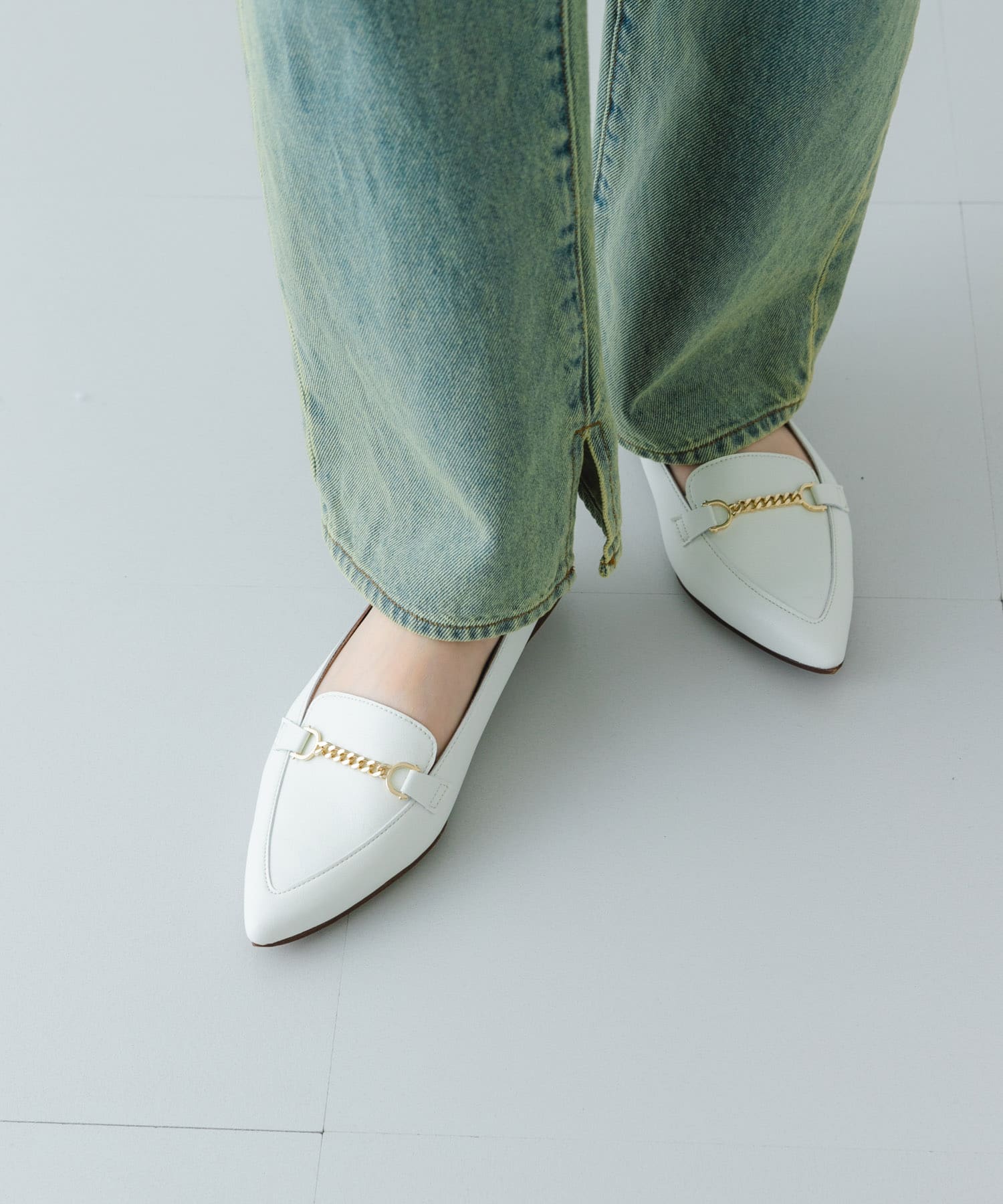 『MADE IN JAPAN』プチチェーンフラットシューズ WHITE 36