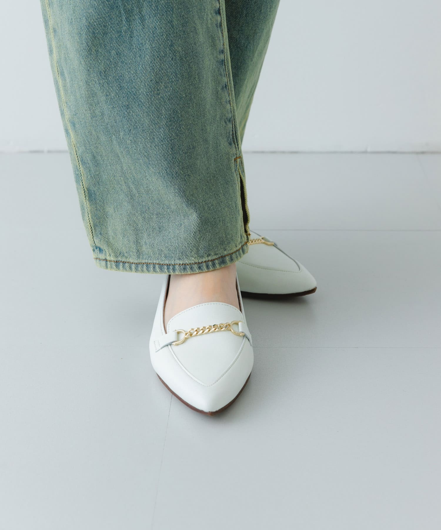 『MADE IN JAPAN』プチチェーンフラットシューズ WHITE 36