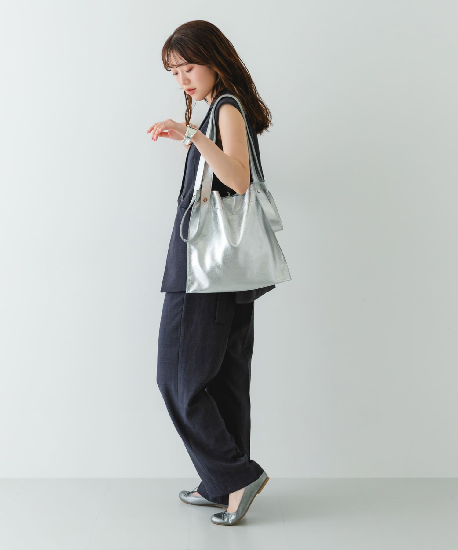 『MADE IN JAPAN』プレーンバレエシューズ SILVER 35