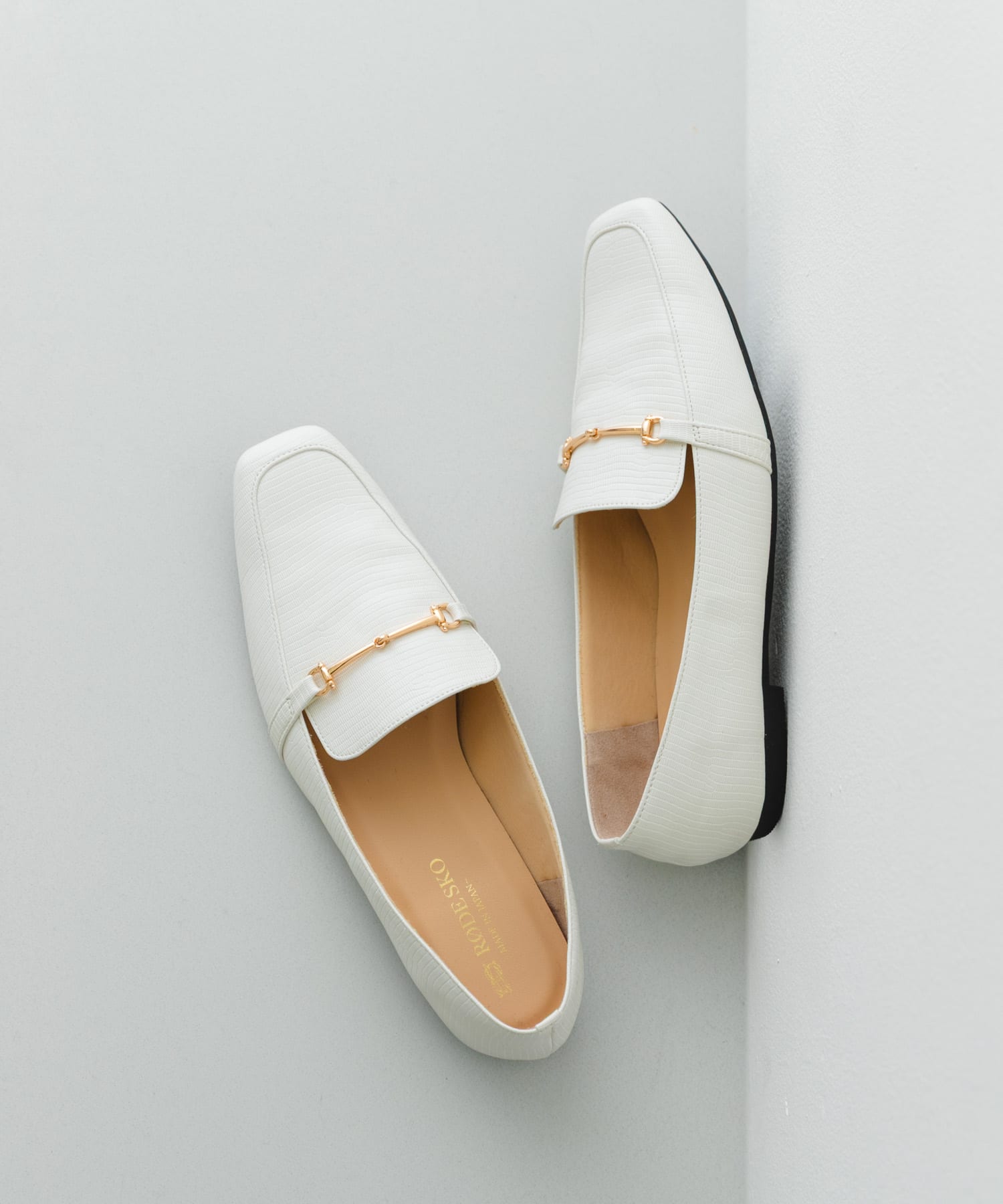 『MADE IN JAPAN』 スクエアトゥ細ビットローファー IVORY 36