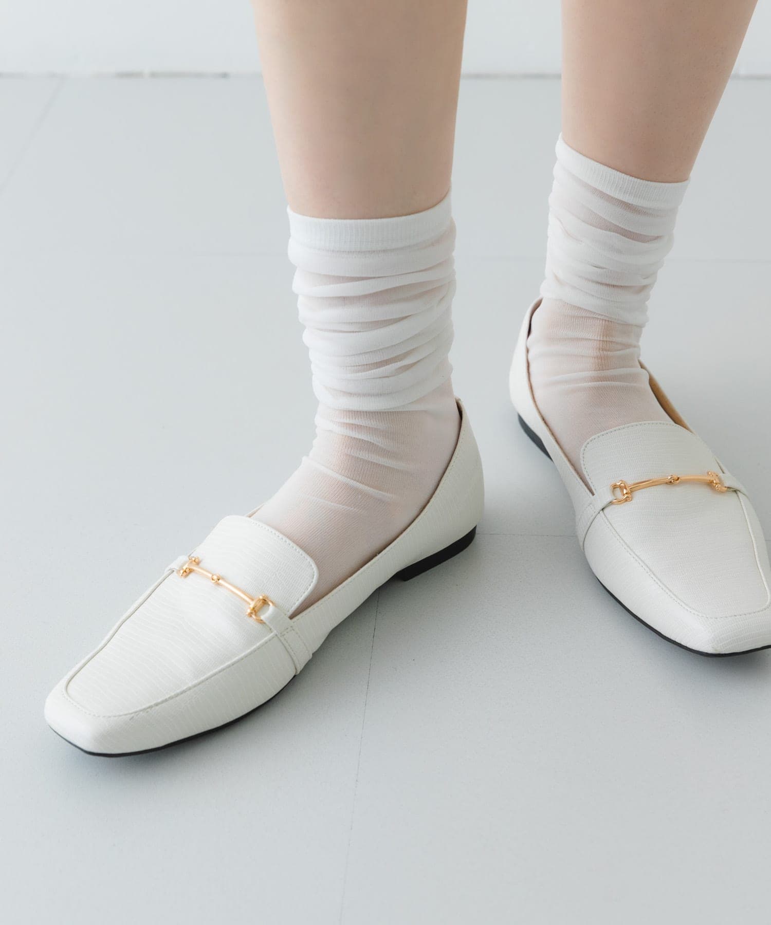 『MADE IN JAPAN』 スクエアトゥ細ビットローファー IVORY 36