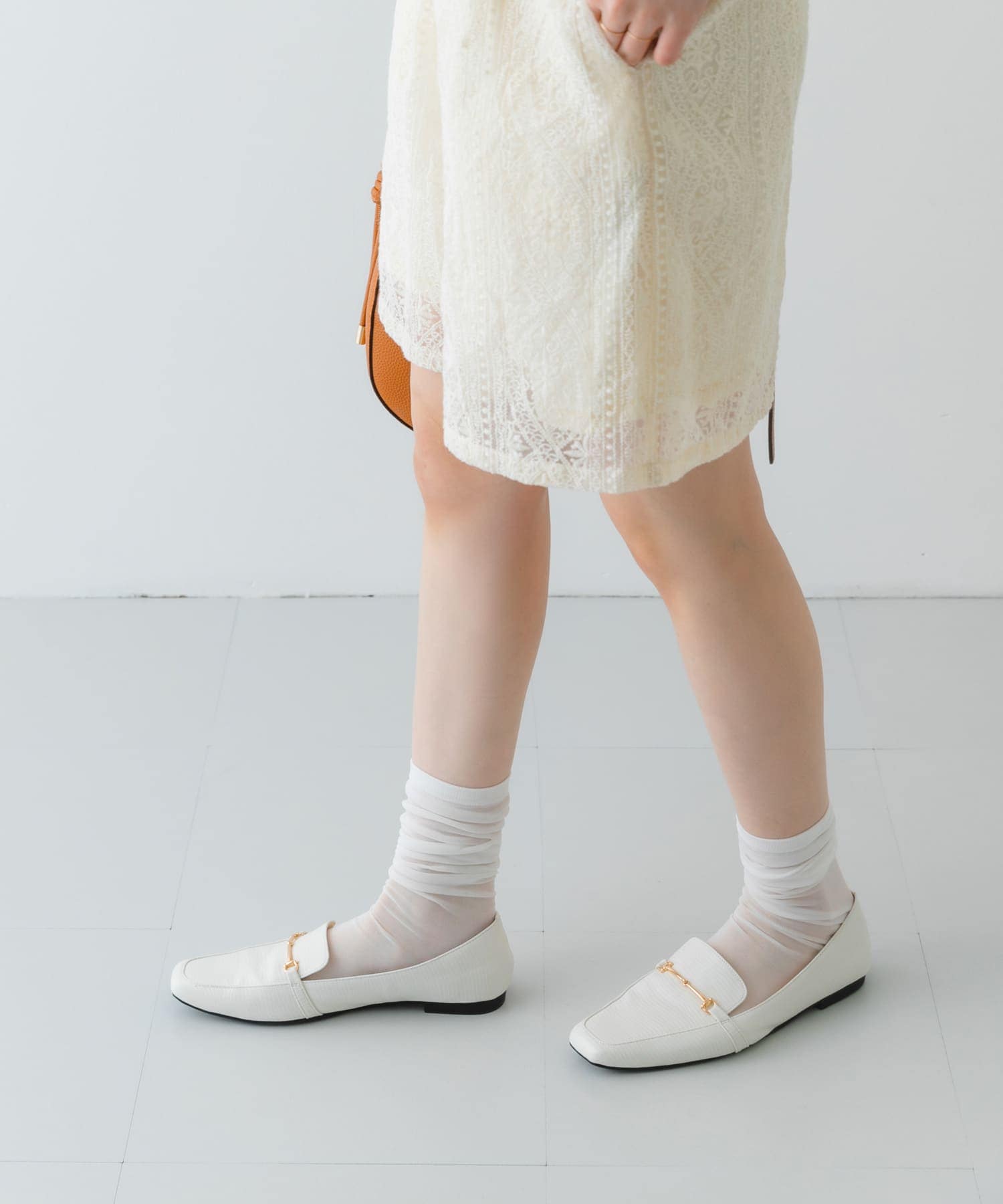 『MADE IN JAPAN』 スクエアトゥ細ビットローファー IVORY 36