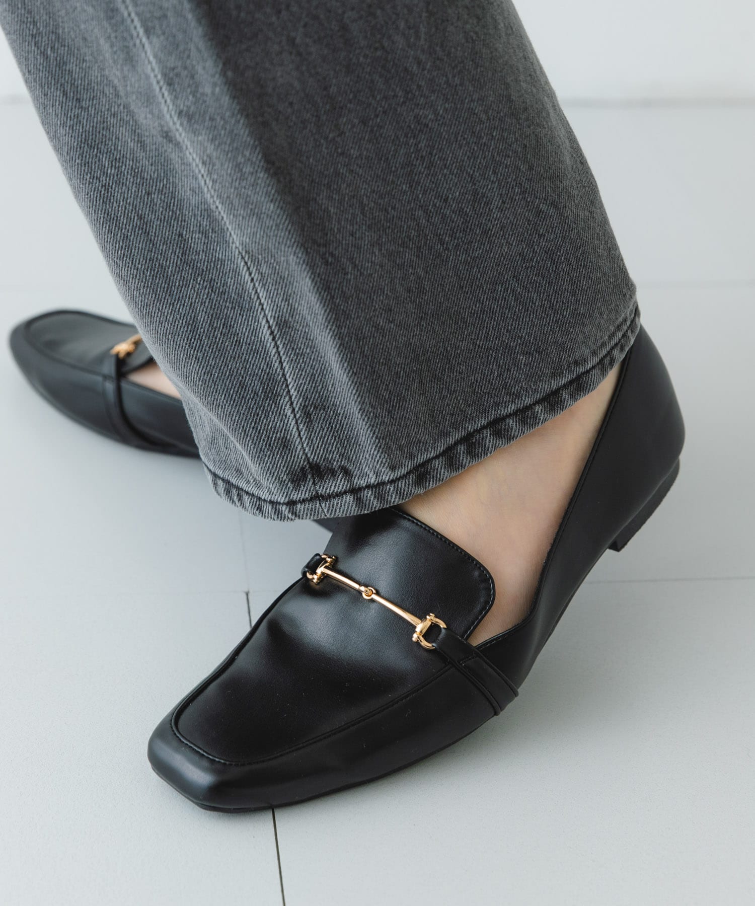 『MADE IN JAPAN』 スクエアトゥ細ビットローファー BLACK 36