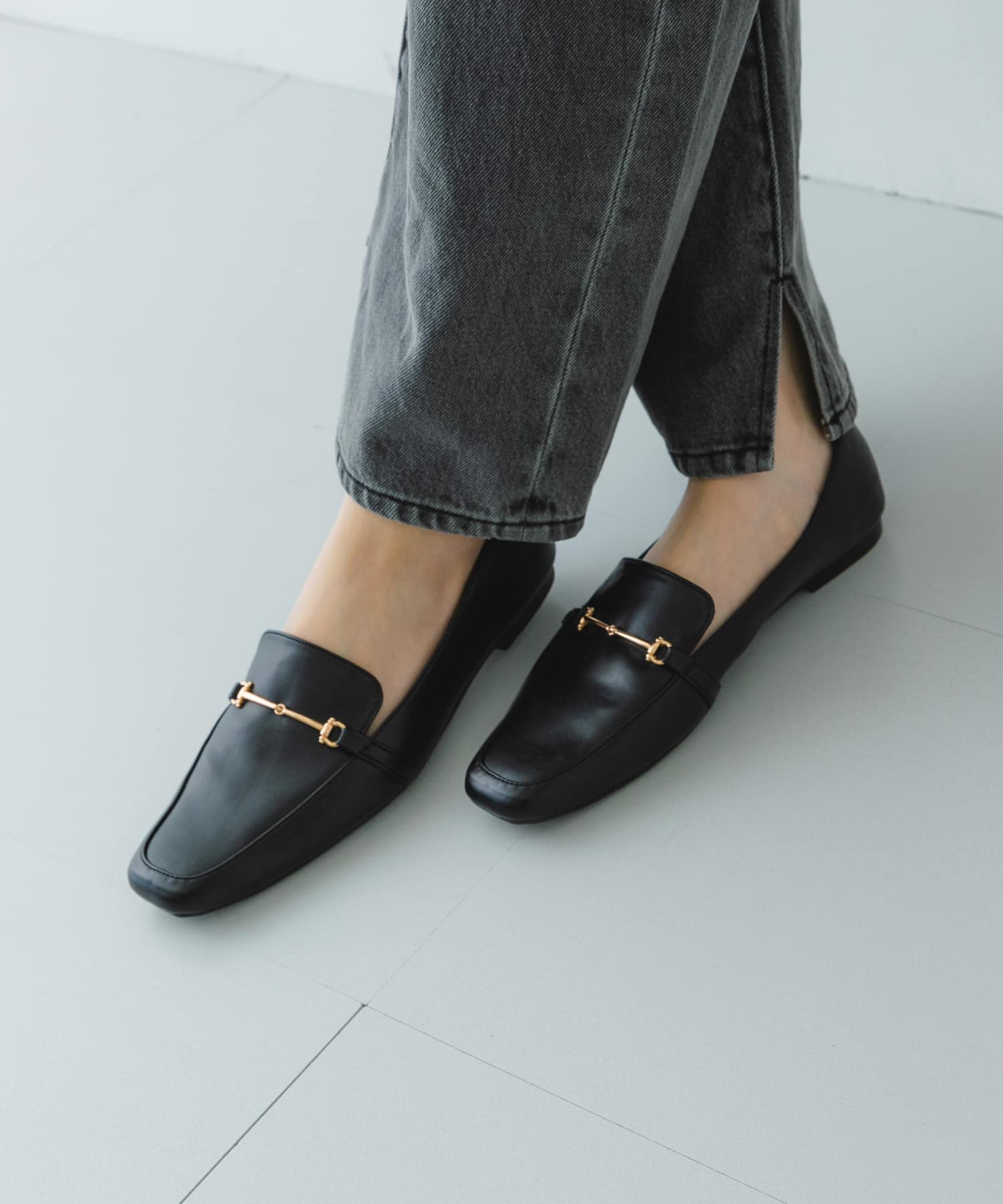 『MADE IN JAPAN』 スクエアトゥ細ビットローファー BLACK 36