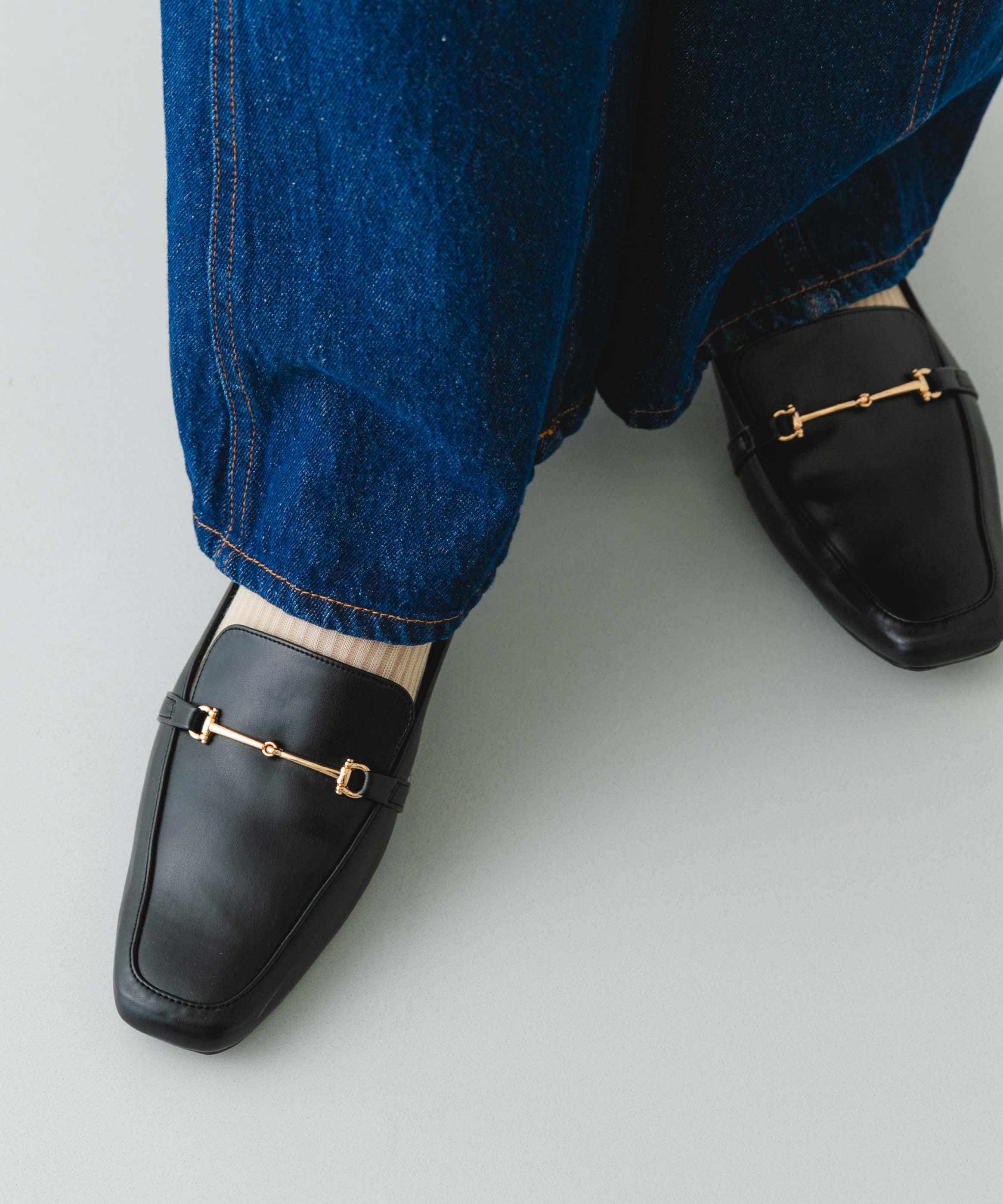 『MADE IN JAPAN』 スクエアトゥ細ビットローファー BLACK 36