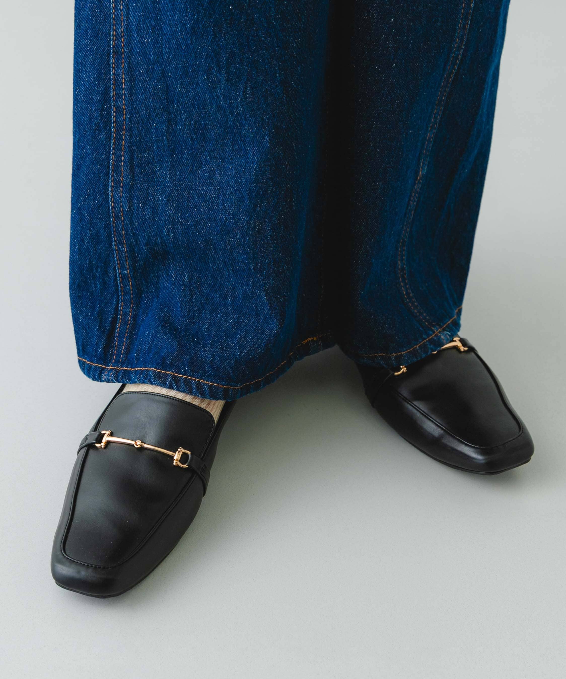 MADE IN JAPAN』 スクエアトゥ細ビットローファー(36 BLACK): シューズ