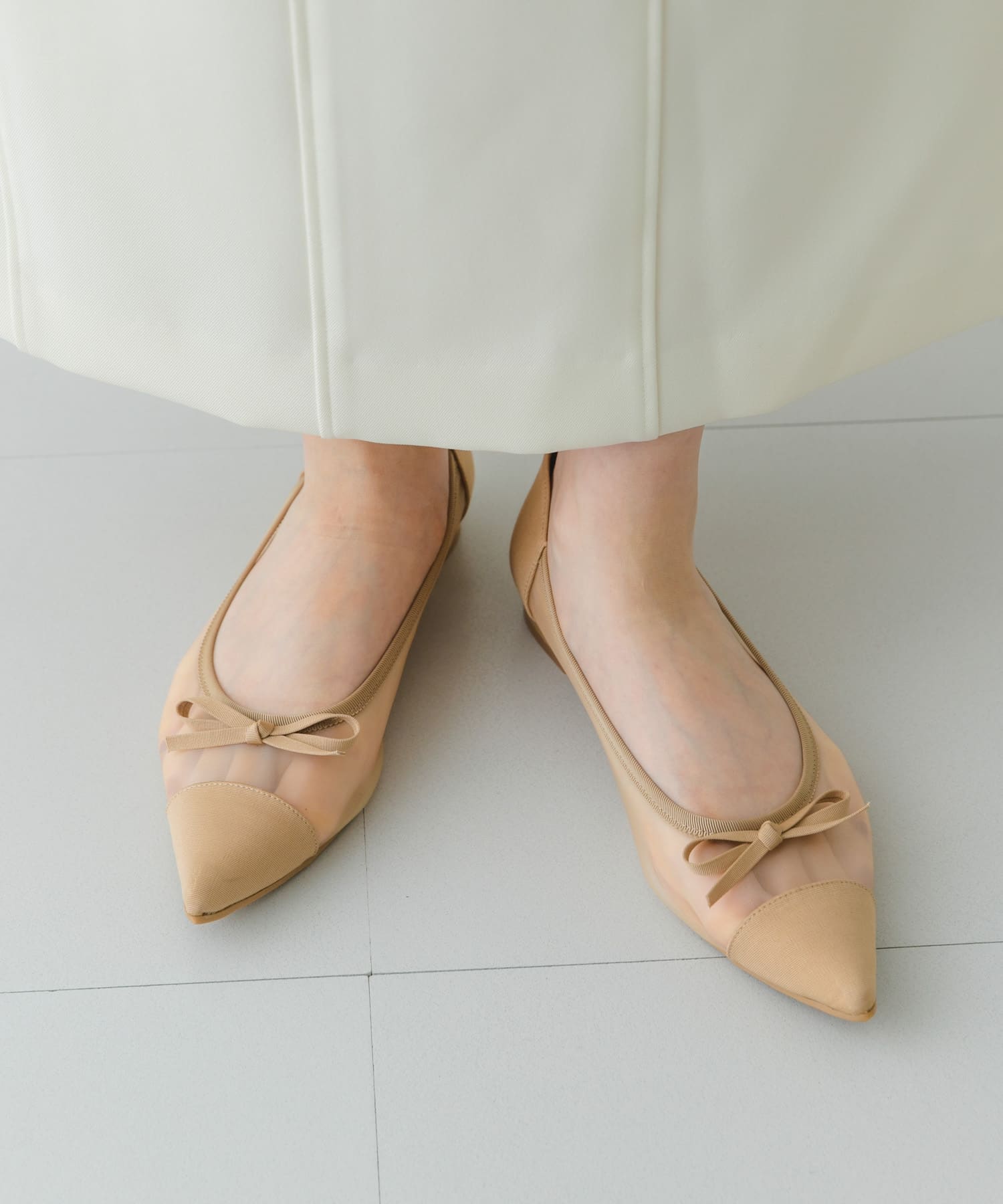 『MADE IN JAPAN』ポインテッドシアーフラットシューズ BEIGE 36