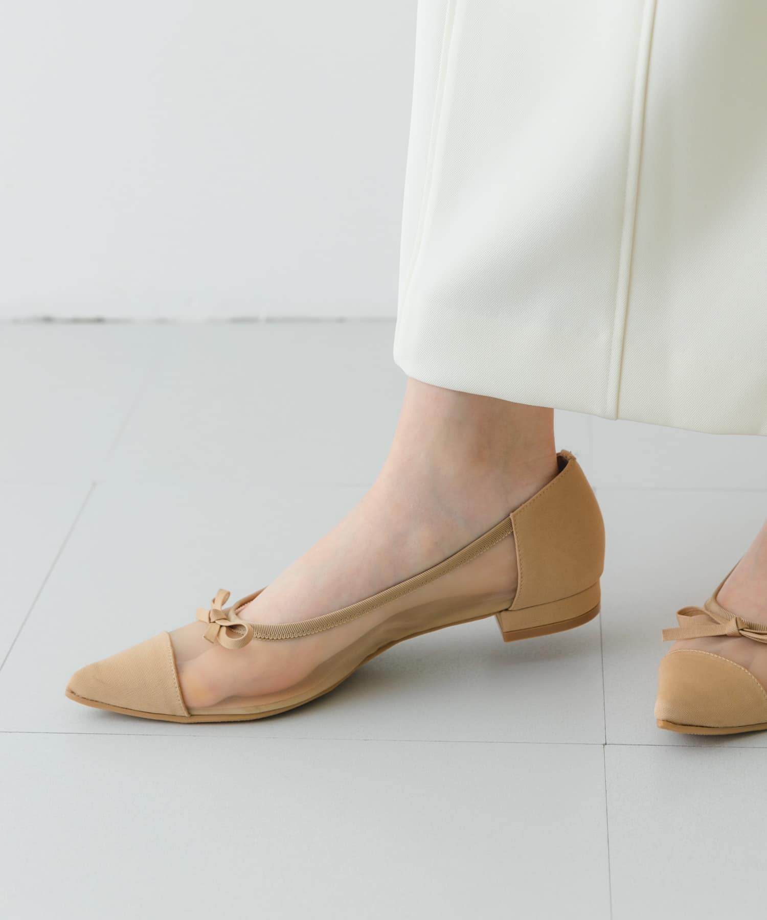 『MADE IN JAPAN』ポインテッドシアーフラットシューズ BEIGE 36