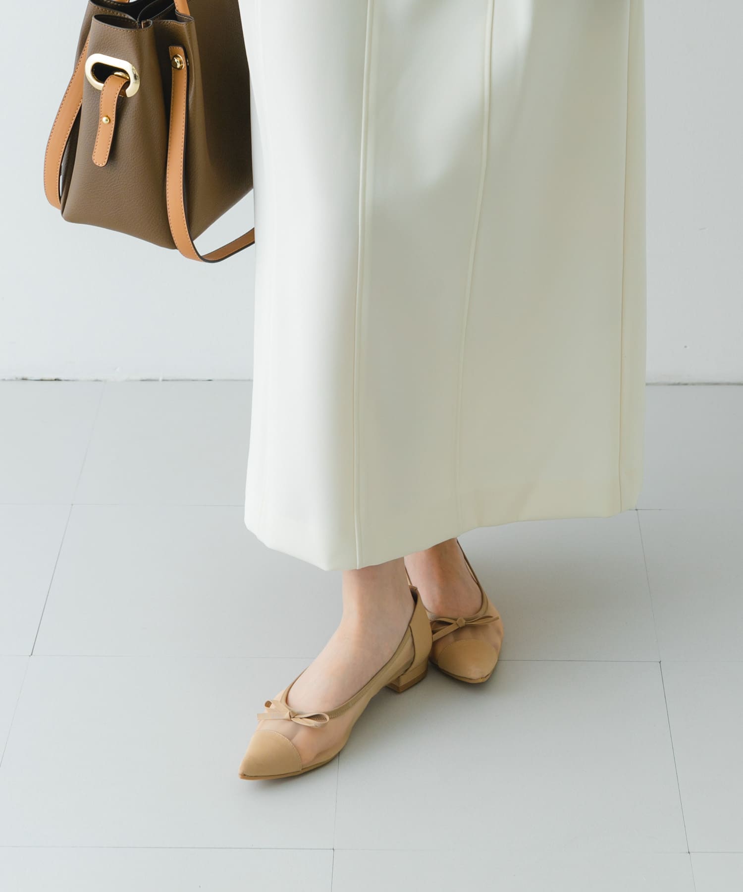 『MADE IN JAPAN』ポインテッドシアーフラットシューズ BEIGE 36
