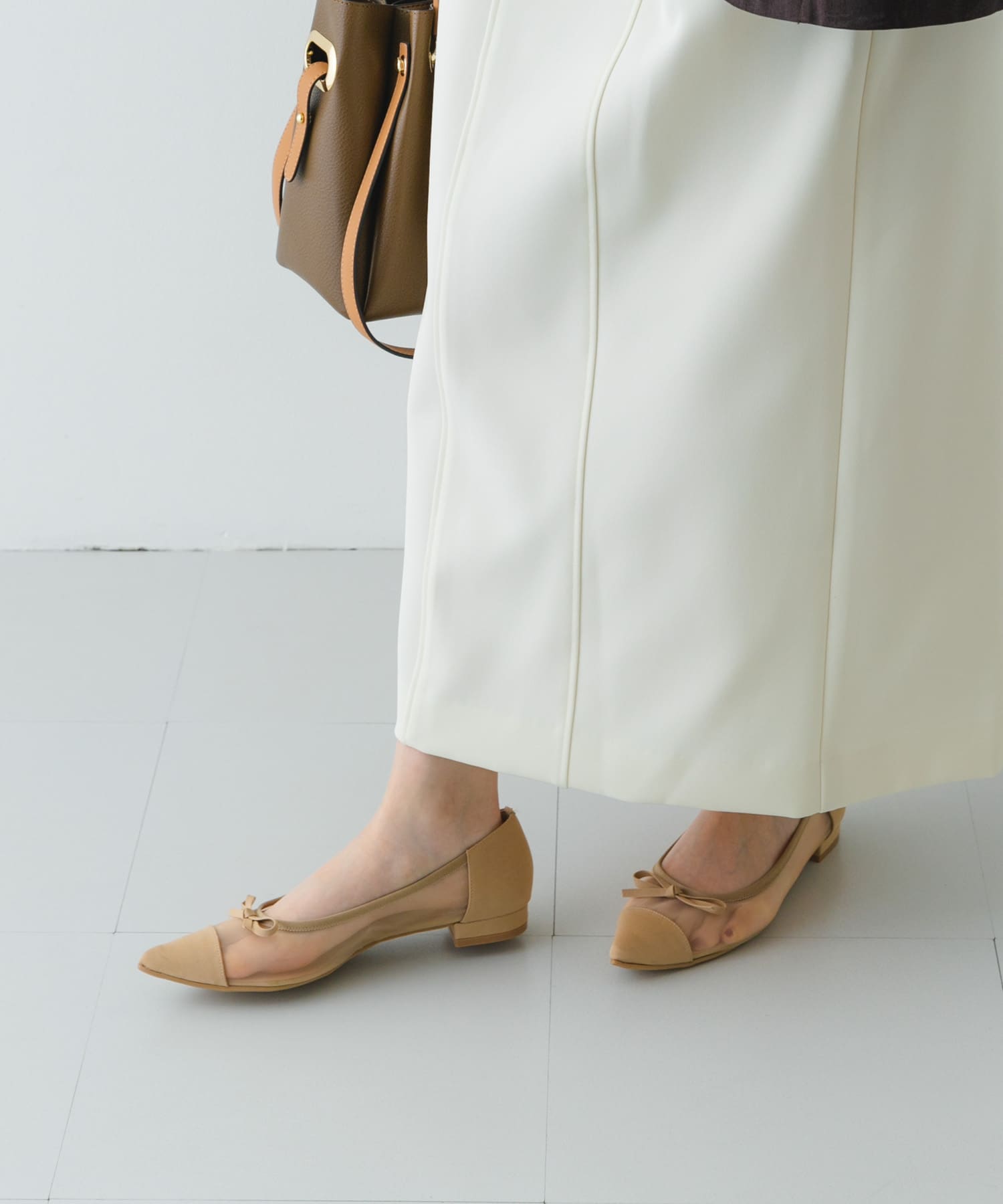 『MADE IN JAPAN』ポインテッドシアーフラットシューズ BEIGE 36