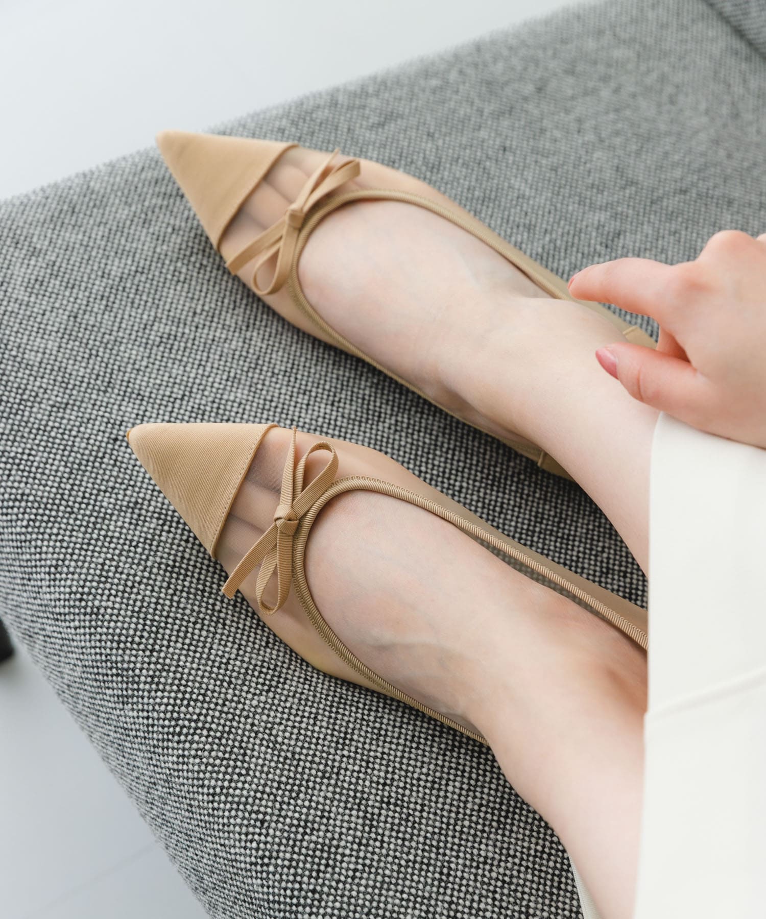『MADE IN JAPAN』ポインテッドシアーフラットシューズ BEIGE 36