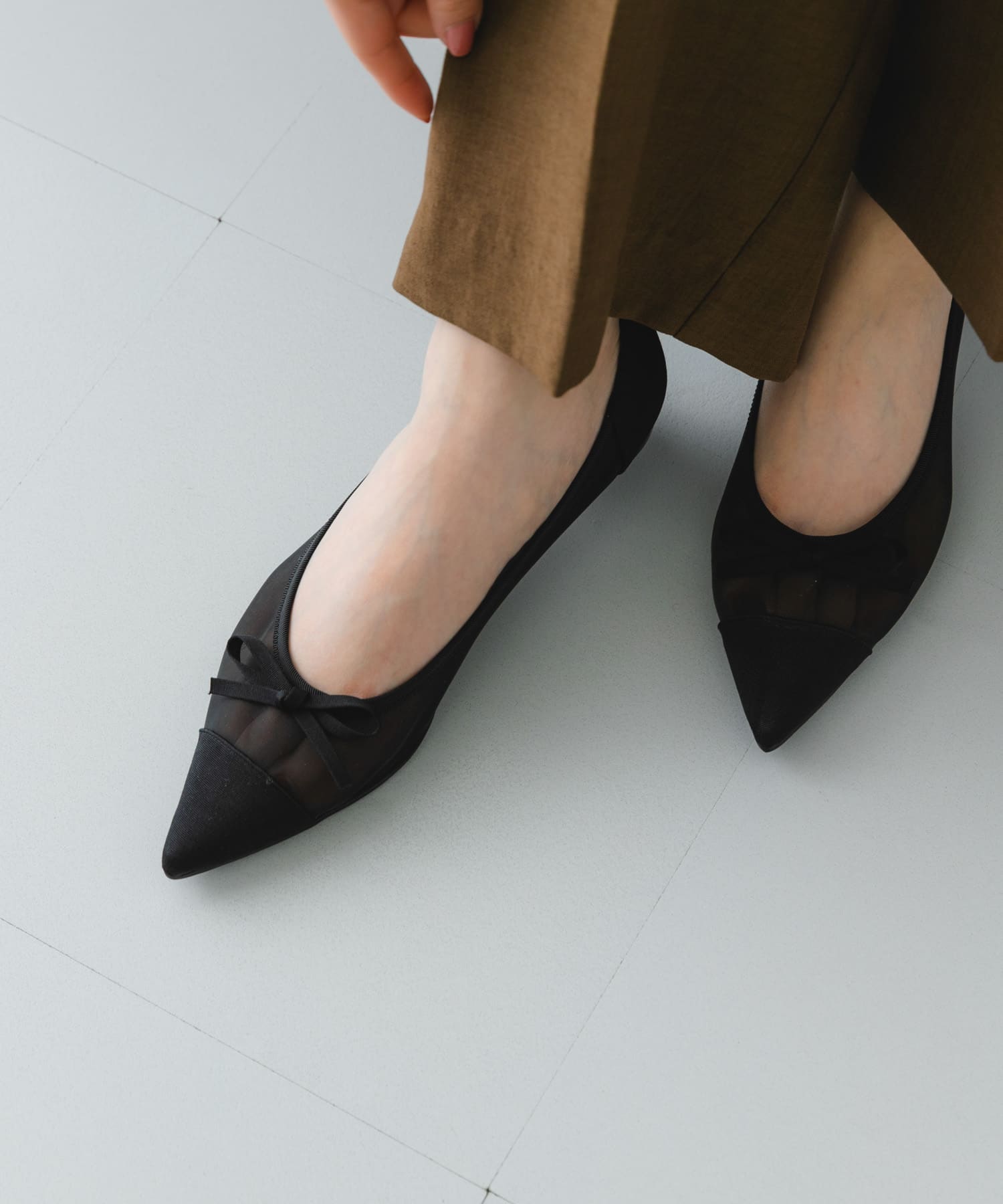 『MADE IN JAPAN』ポインテッドシアーフラットシューズ BLACK 36
