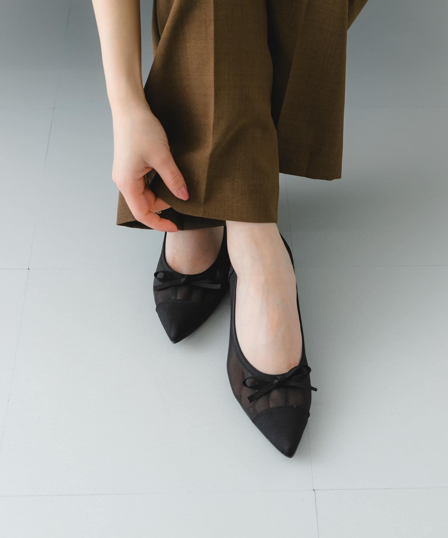 『MADE IN JAPAN』ポインテッドシアーフラットシューズ BLACK 36
