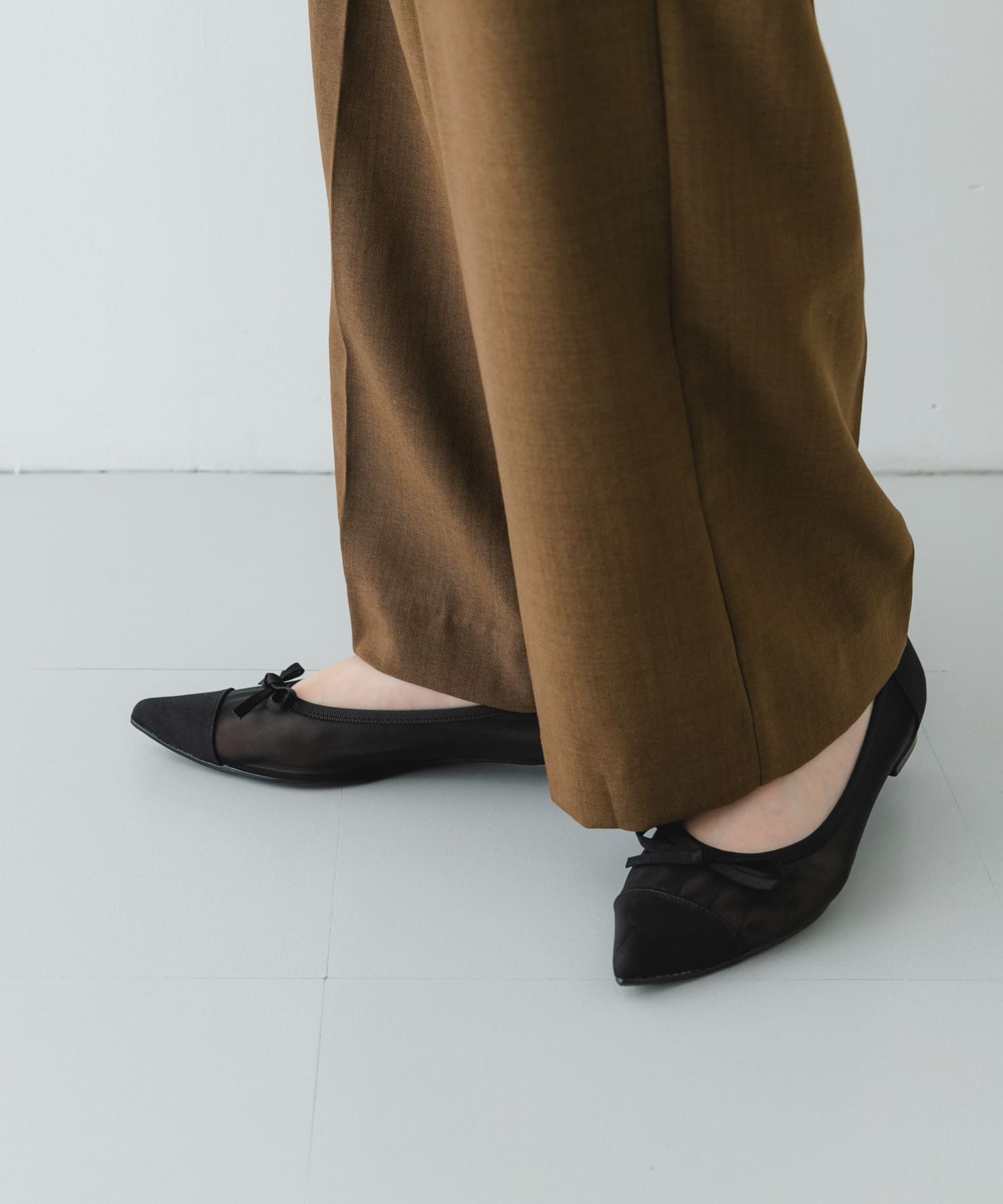 『MADE IN JAPAN』ポインテッドシアーフラットシューズ BLACK 36