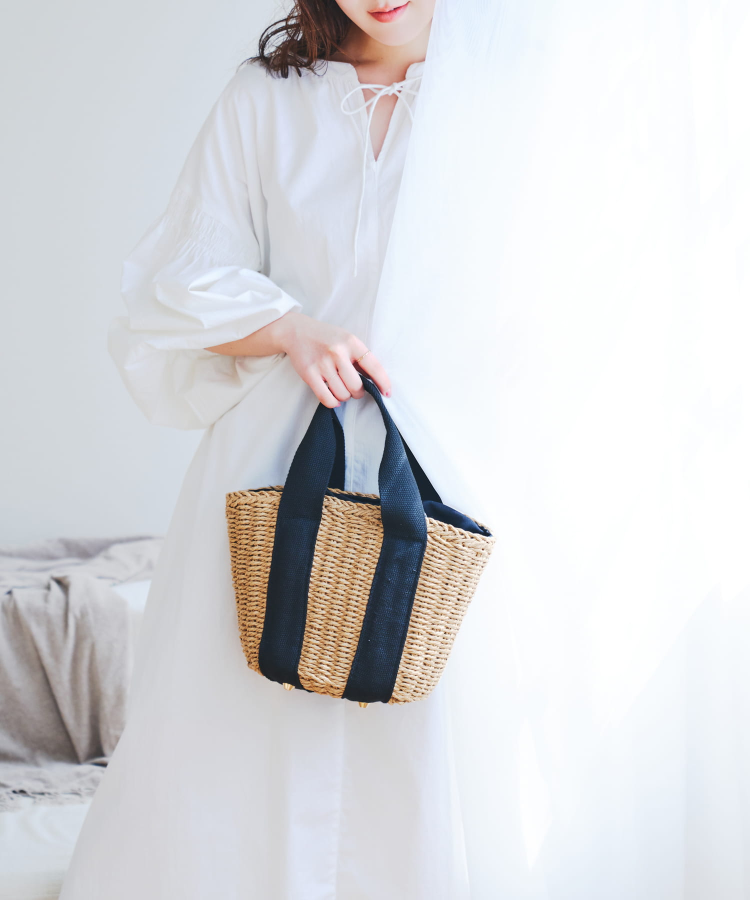 ナチュラルカゴバッグ BEGxBLK one