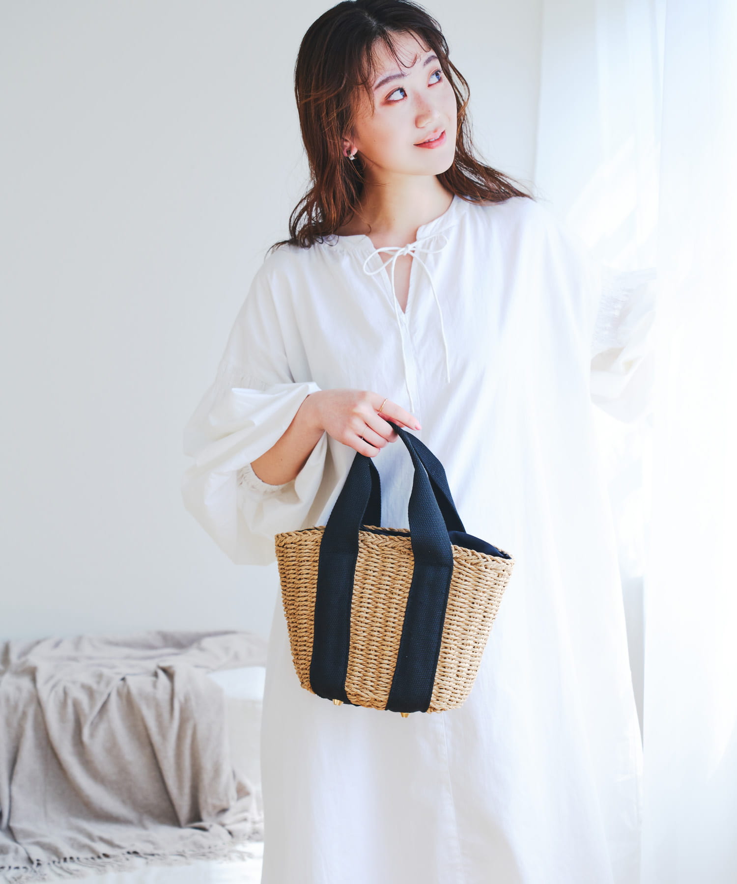 ナチュラルカゴバッグ BEGxBLK one