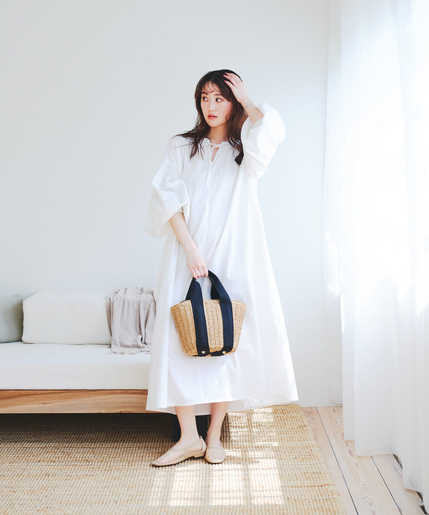 ナチュラルカゴバッグ BEGxBLK one