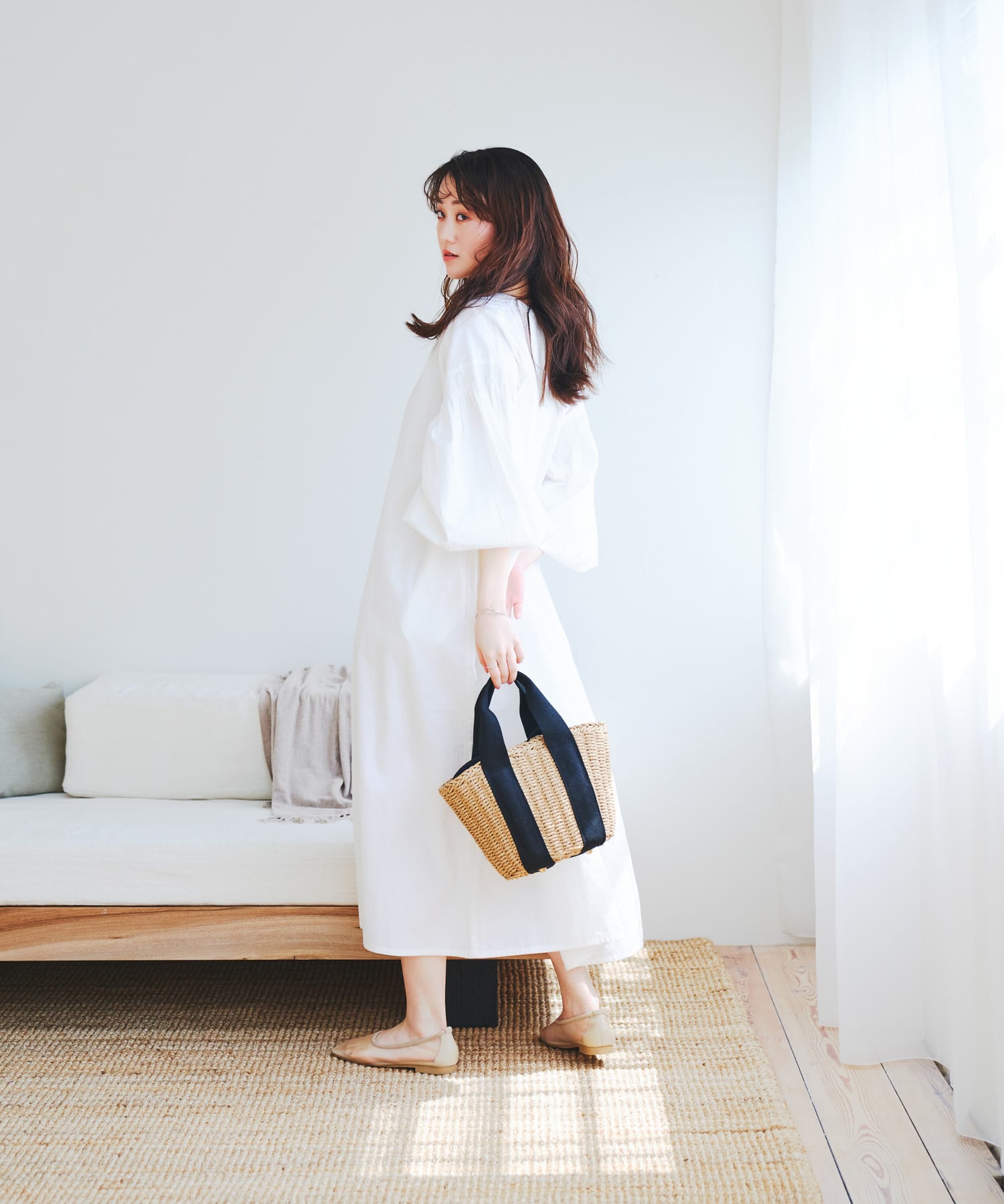 ナチュラルカゴバッグ BEGxBLK one