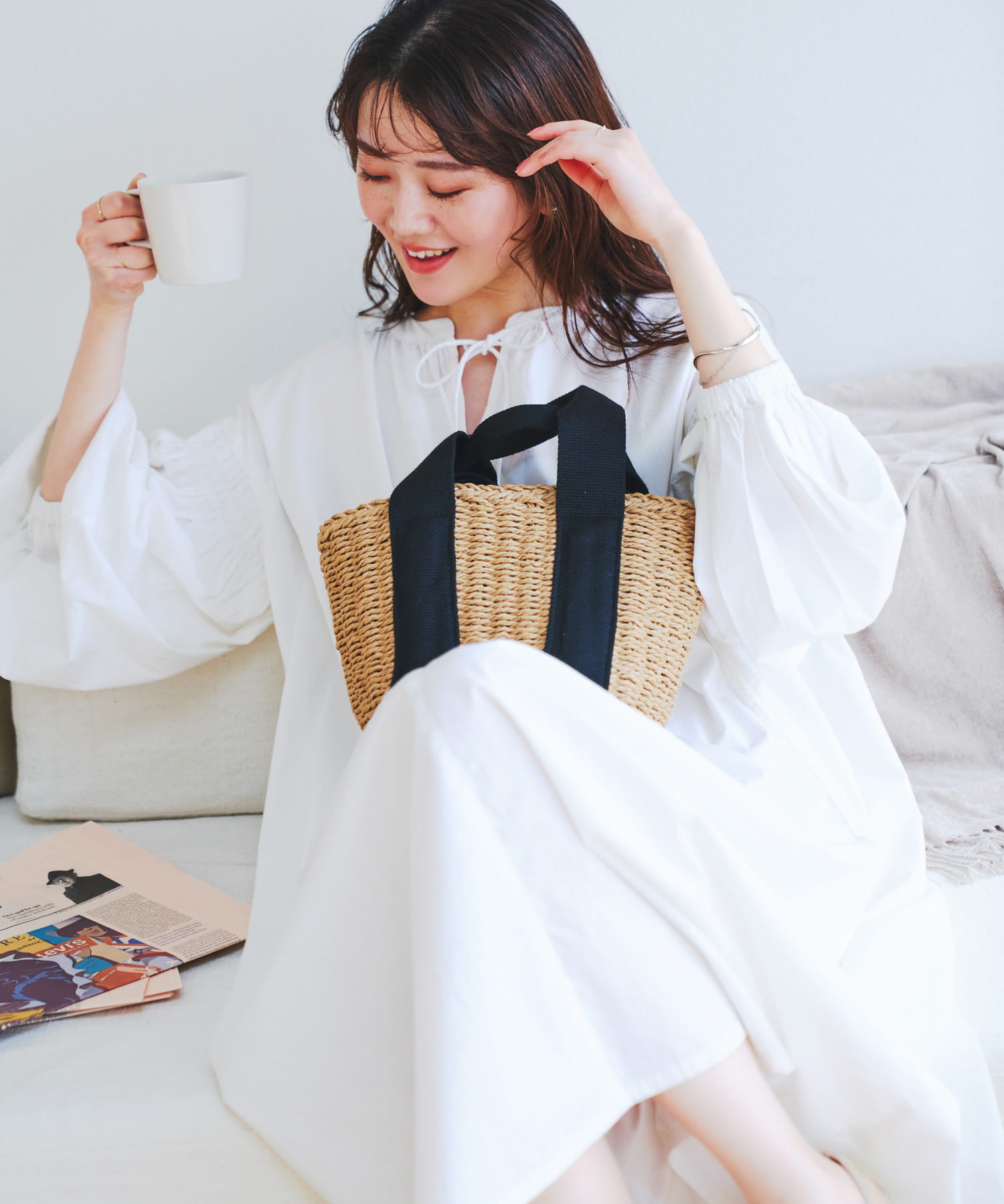 ナチュラルカゴバッグ BEGxBLK one