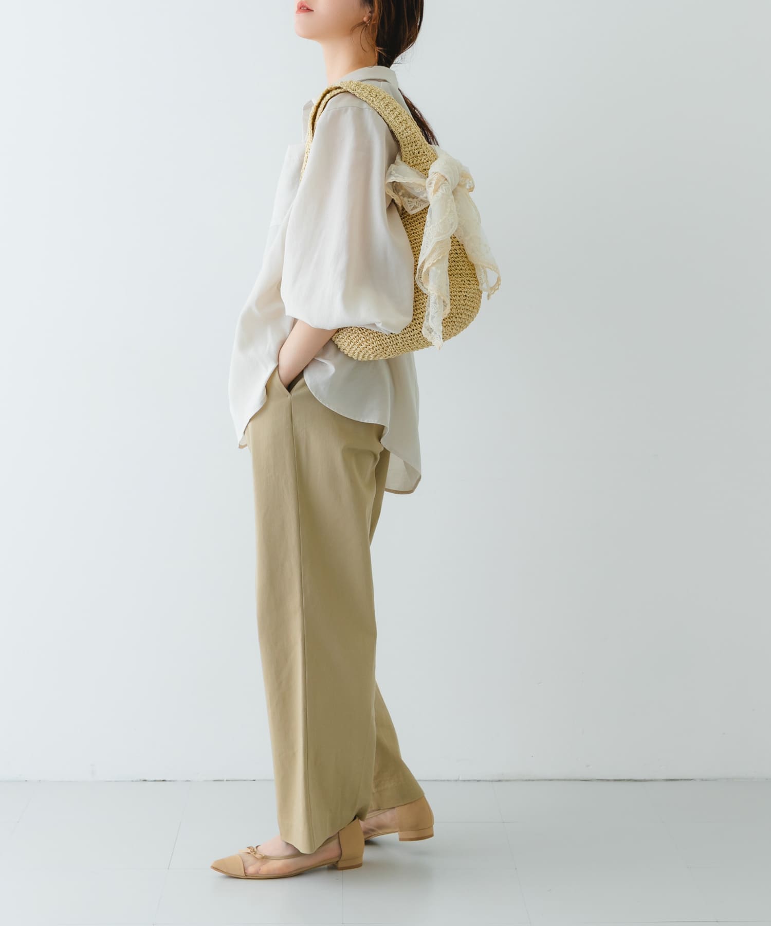 コマ編みペーパートートバッグ BEIGE one
