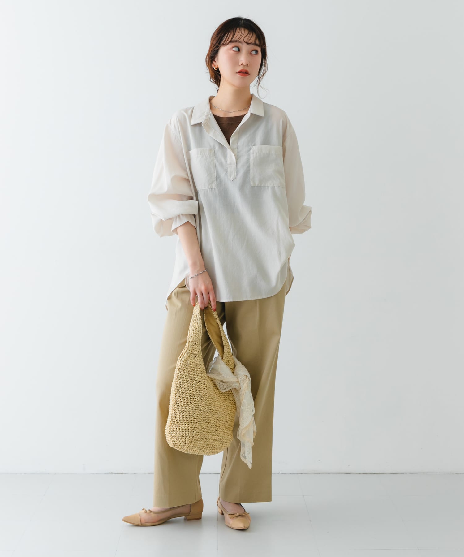 コマ編みペーパートートバッグ BEIGE one