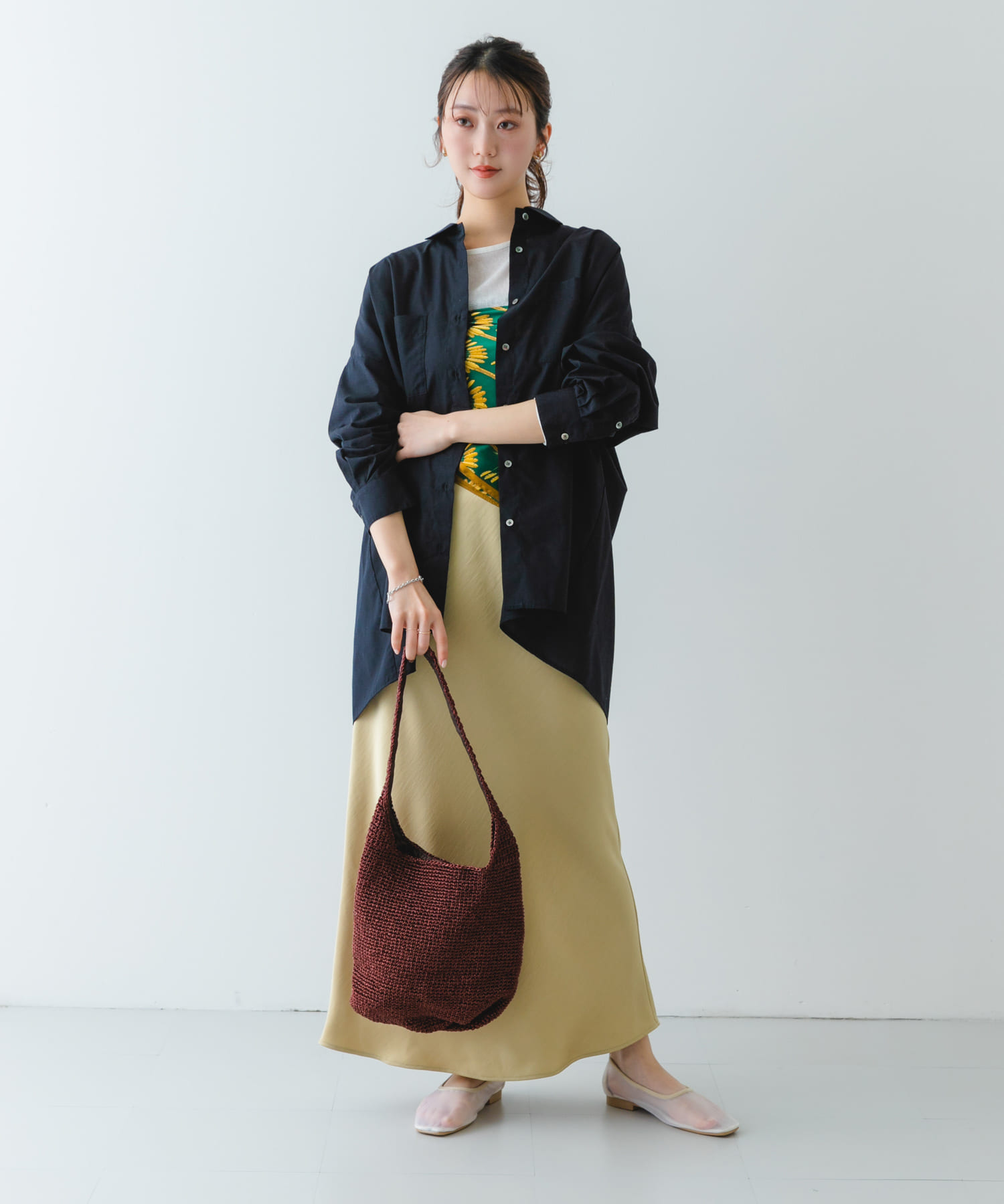 ワンハンドルラメショルダーバッグ BROWN one