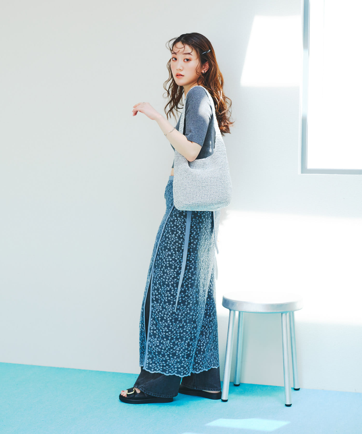 ワンハンドルラメショルダーバッグ SILVER one