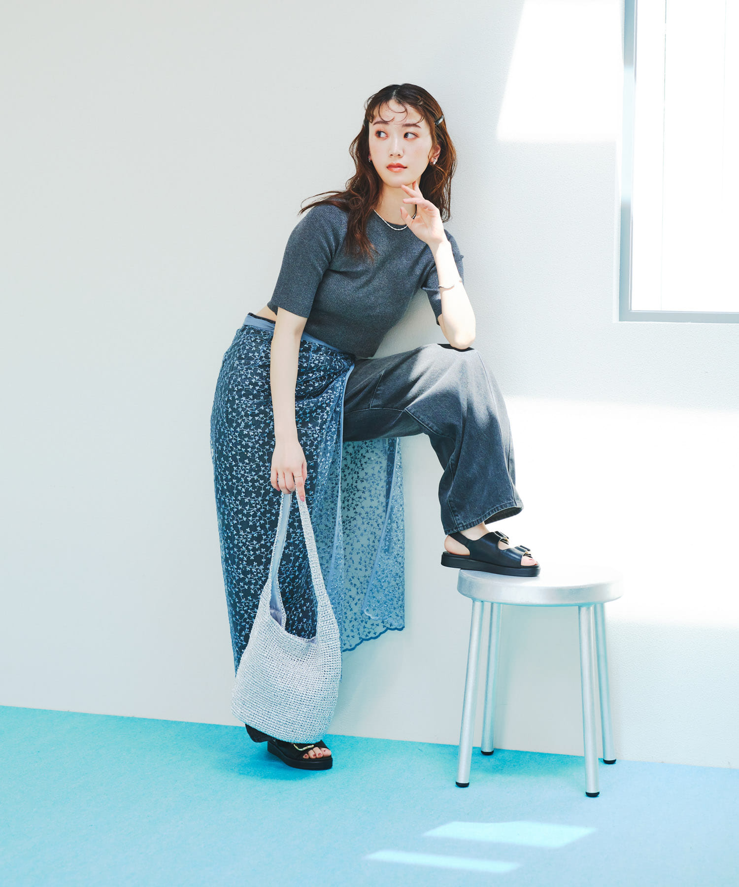 ワンハンドルラメショルダーバッグ SILVER one