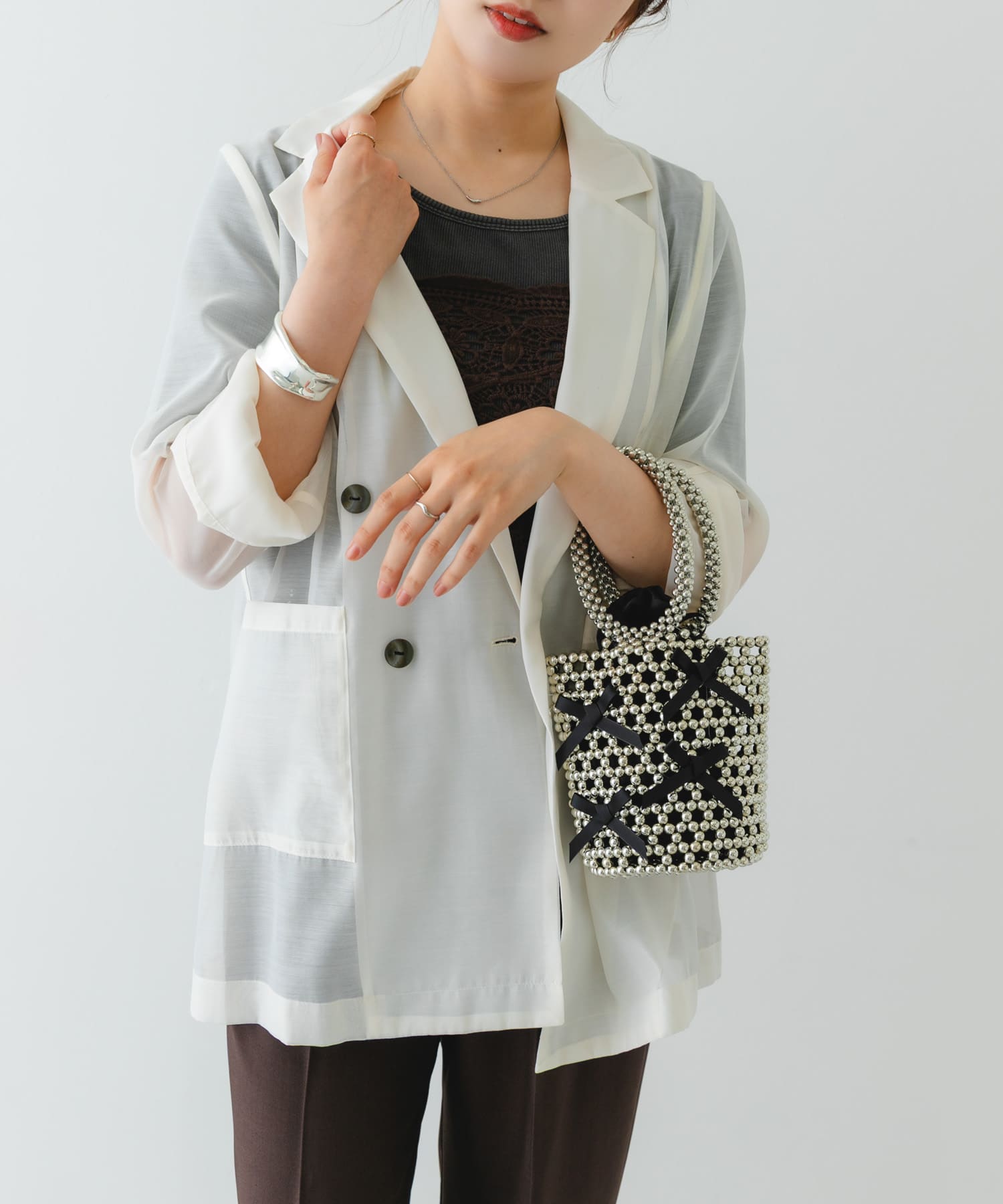 リボンビーズバッグ BLACK one