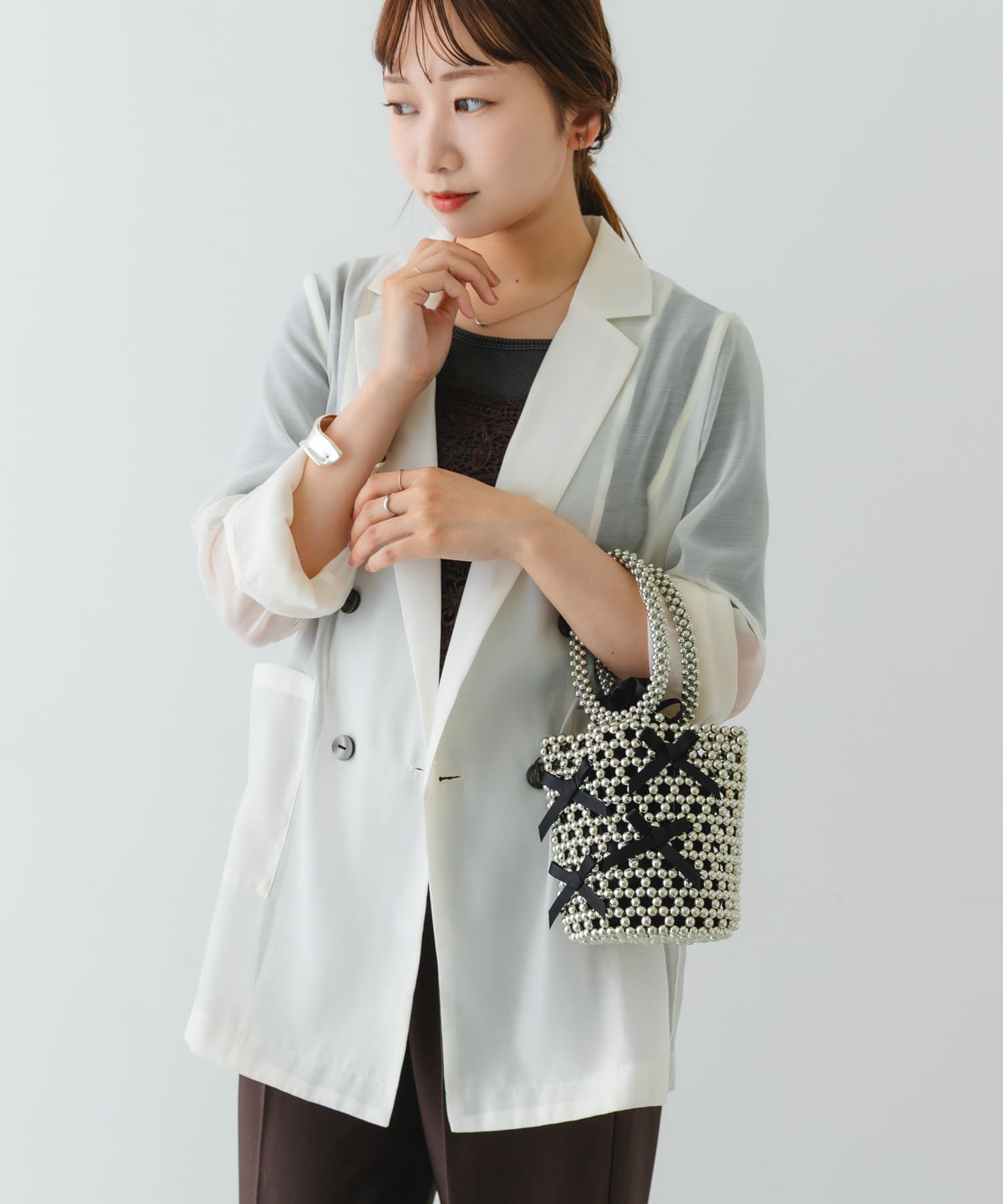 リボンビーズバッグ BLACK one