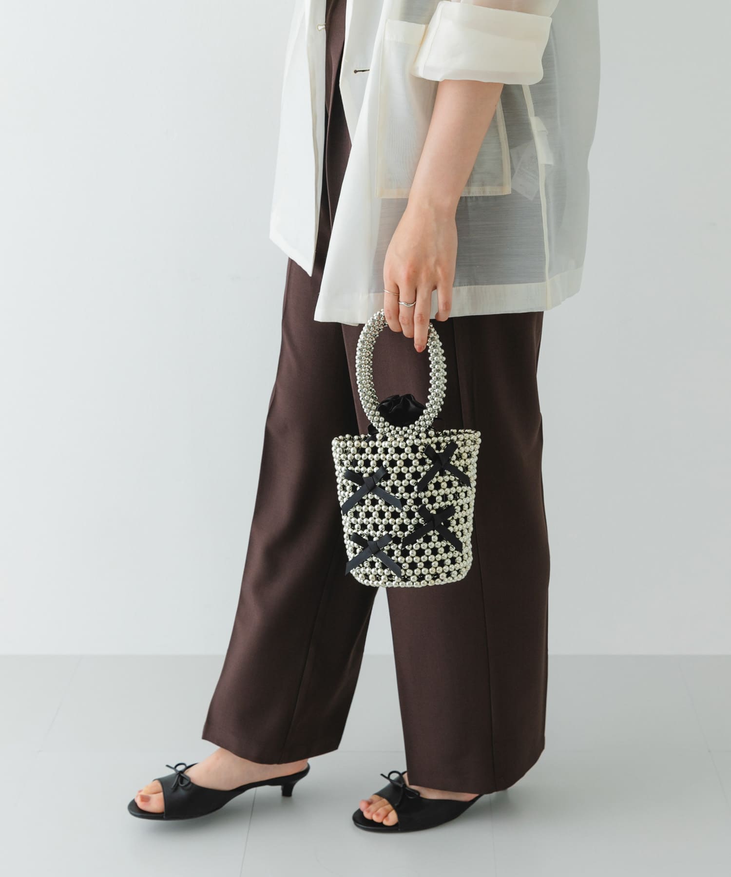 リボンビーズバッグ BLACK one