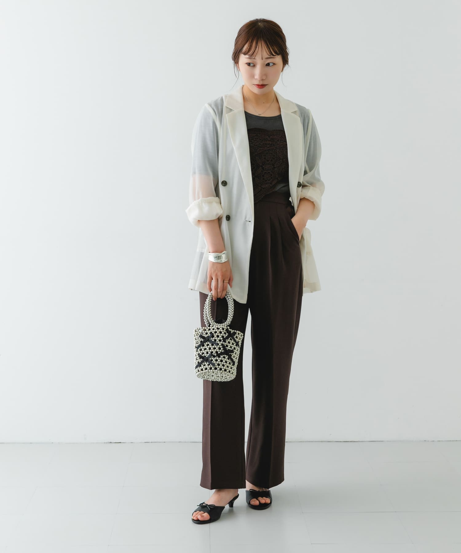 リボンビーズバッグ BLACK one