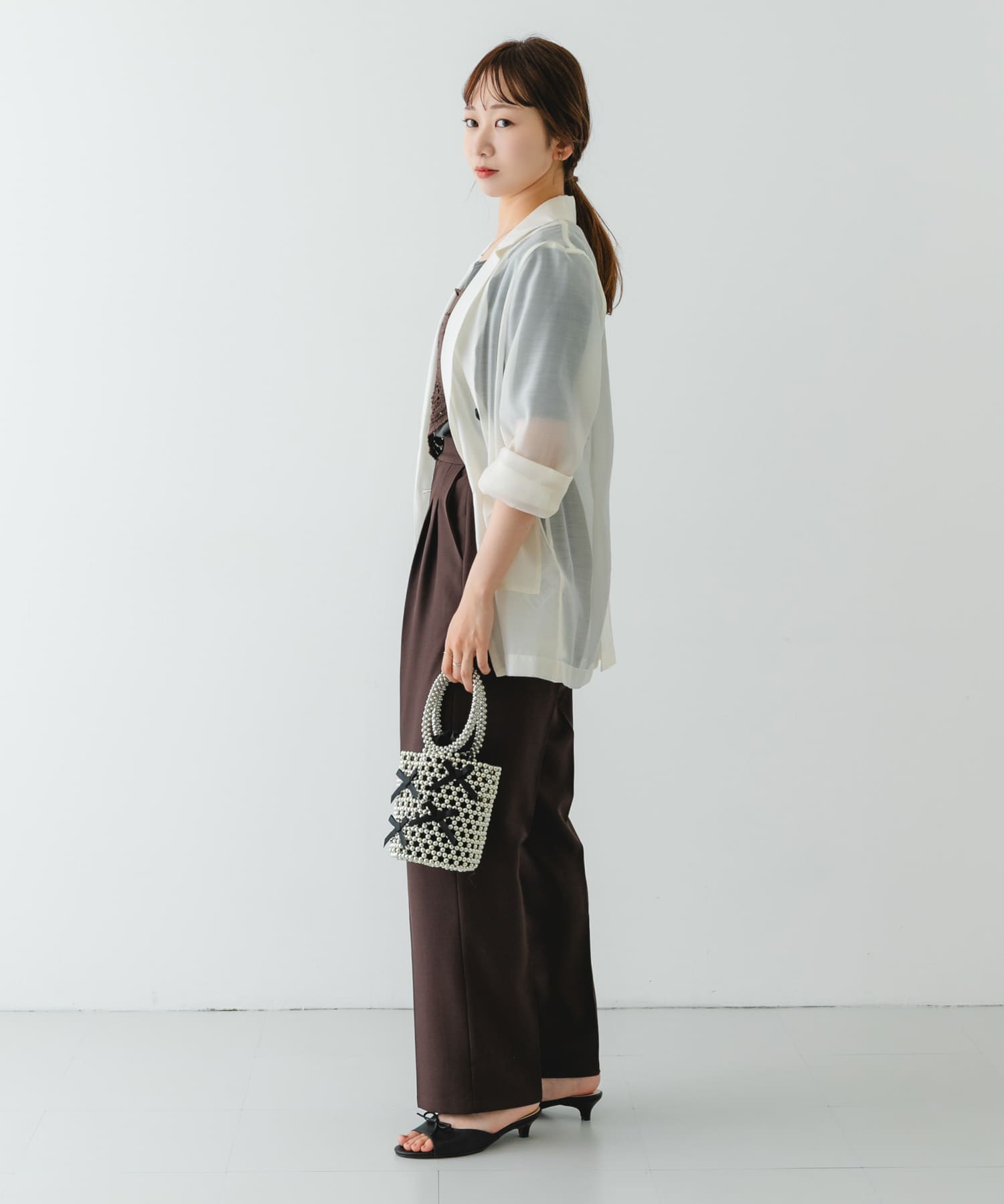 リボンビーズバッグ BLACK one
