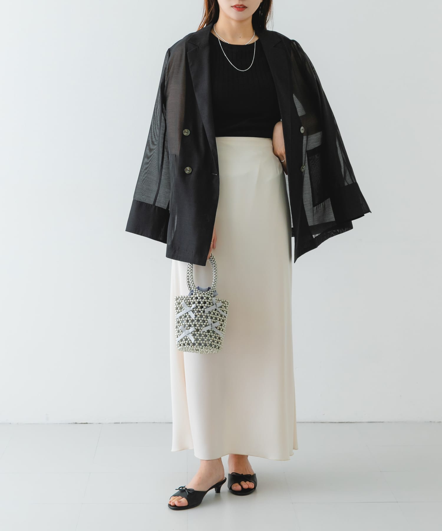 リボンビーズバッグ GRAY one