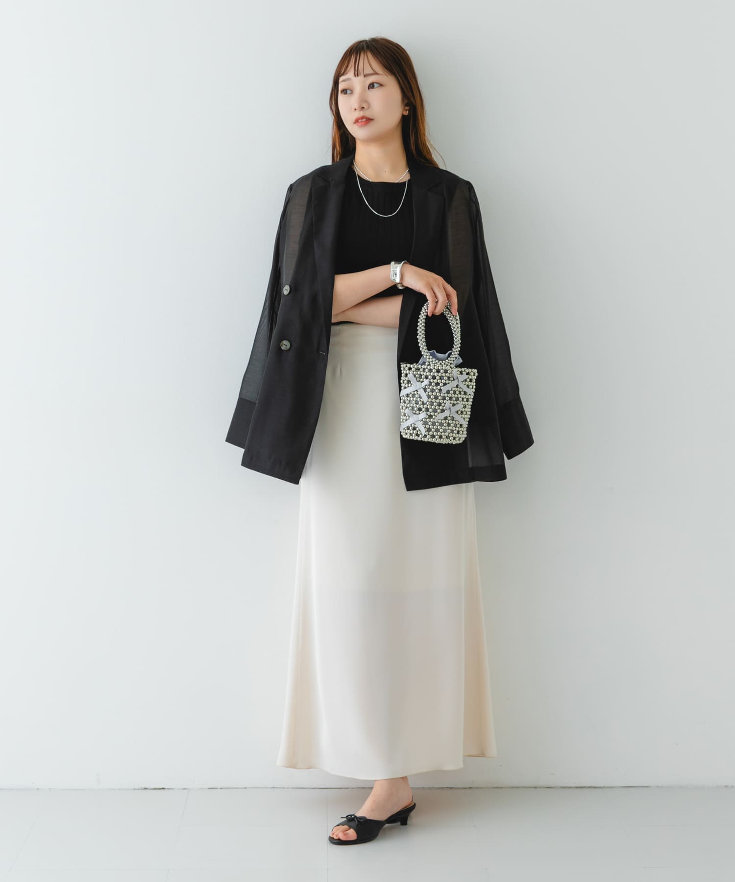 リボンビーズバッグ GRAY one