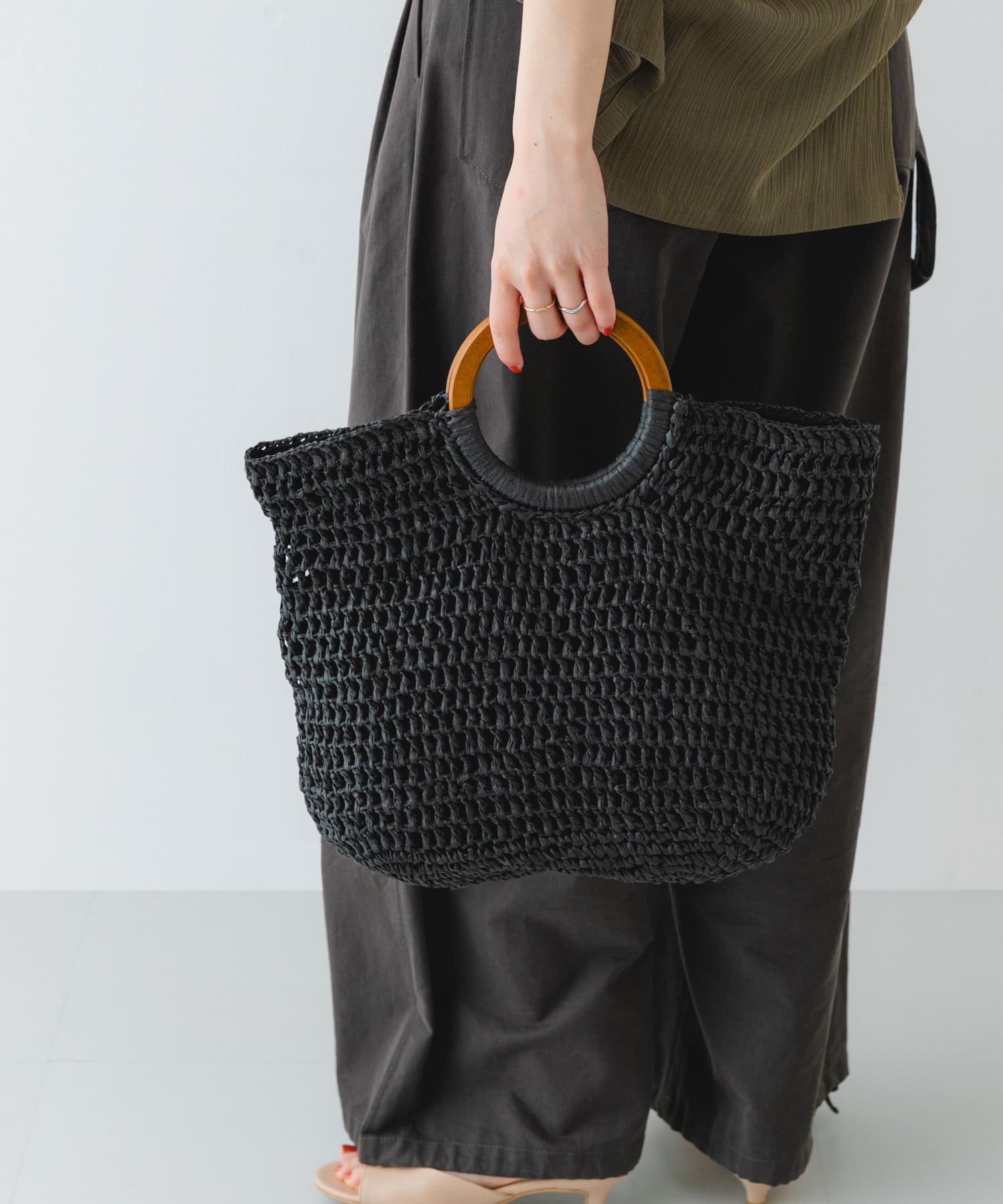 ウッドハンドルペーパーバッグ BLACK one